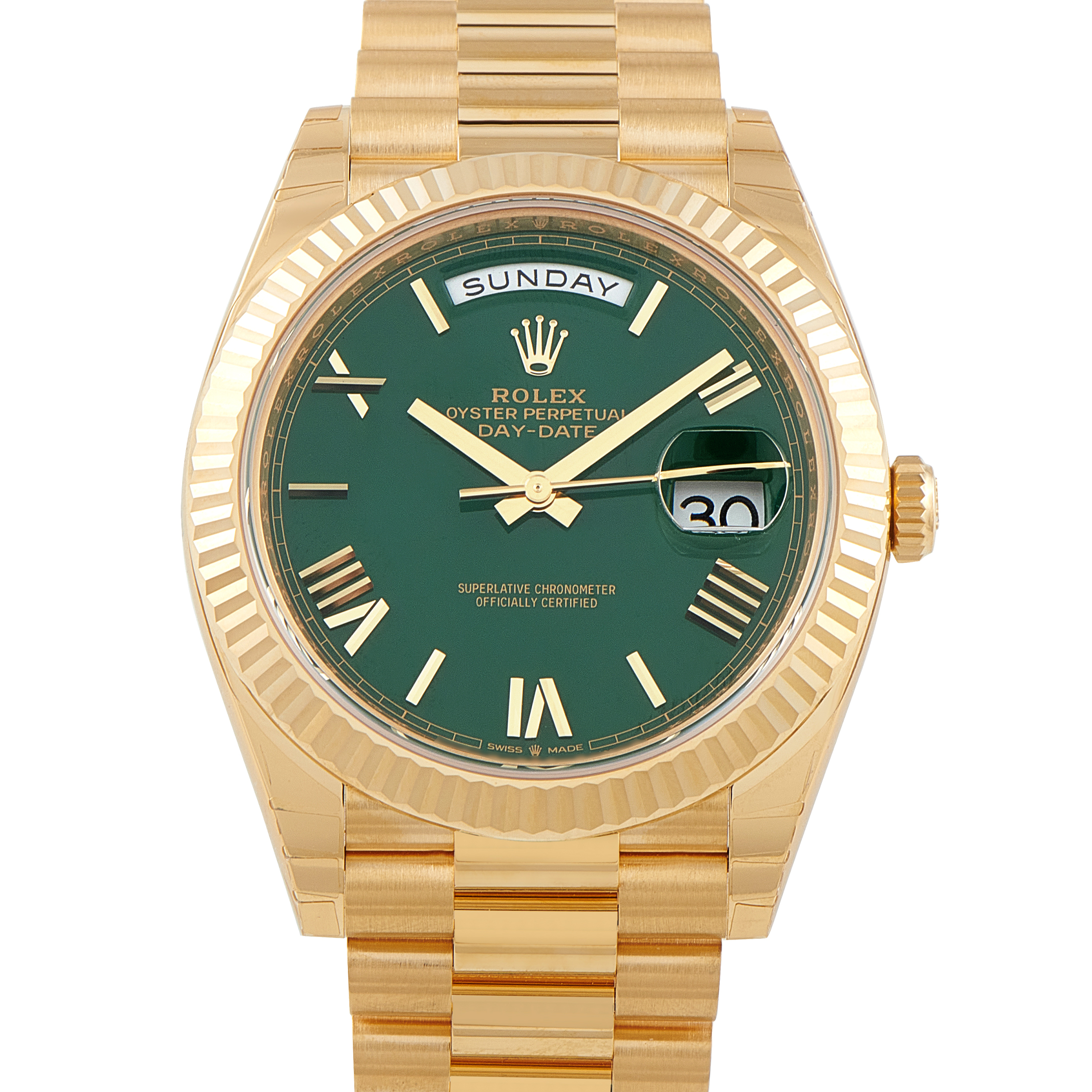 Rolex Day-Date 40 Green Dial Yellow Gold President Watch 228238
