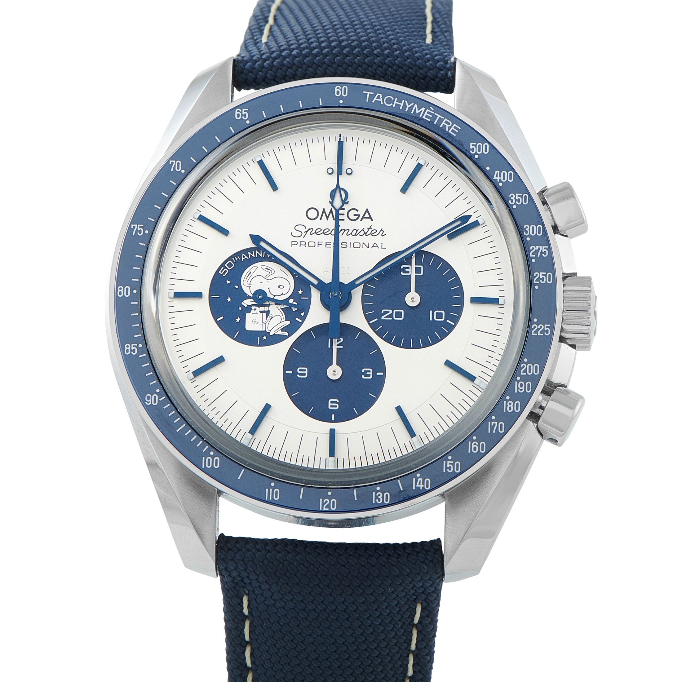 Omega Speedmaster Silver Snoopy Award 50th Anniversary Steel Watch 310.32.42.50.02.001 front