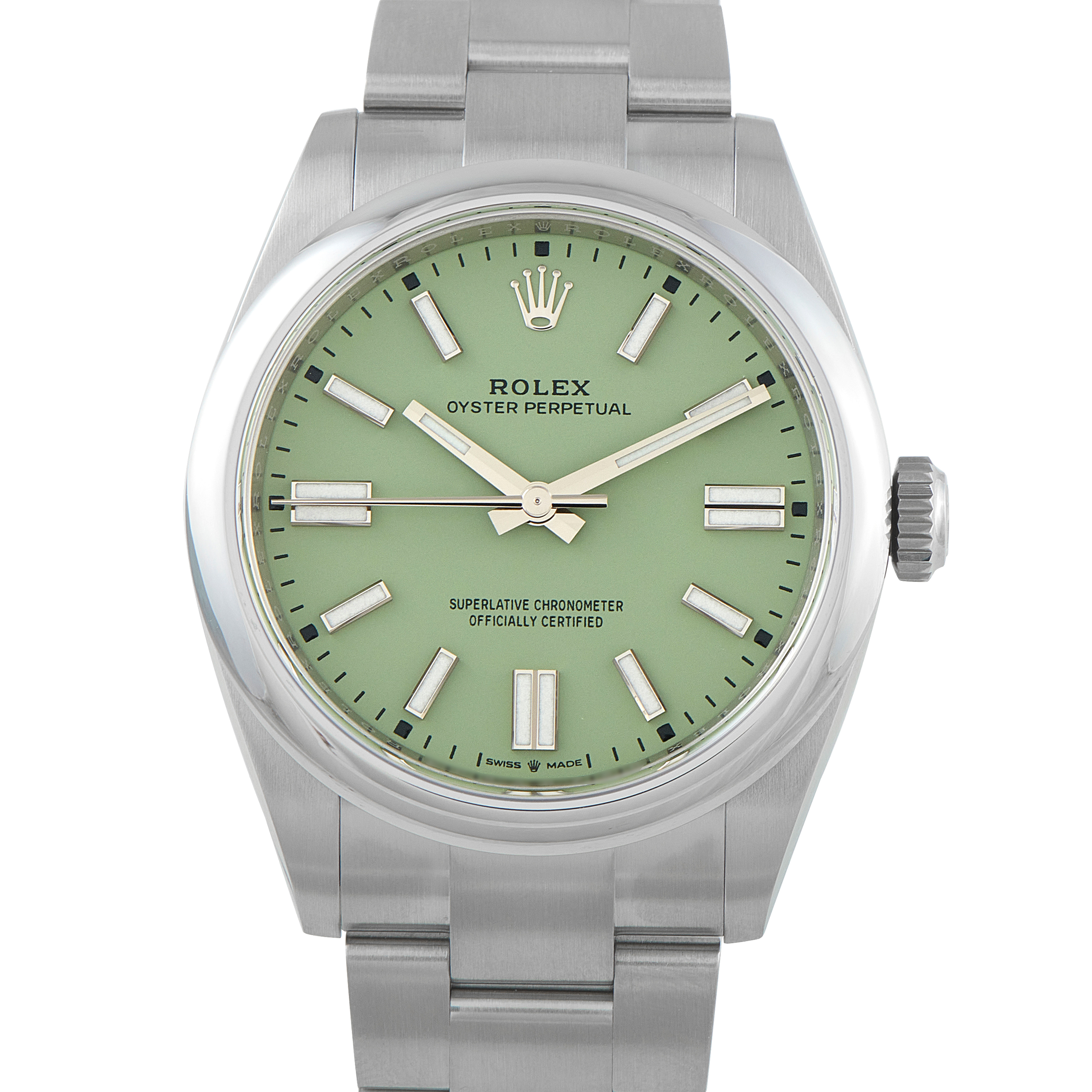 Rolex Oyster Perpetual Pistachio Dial Steel Watch 134300