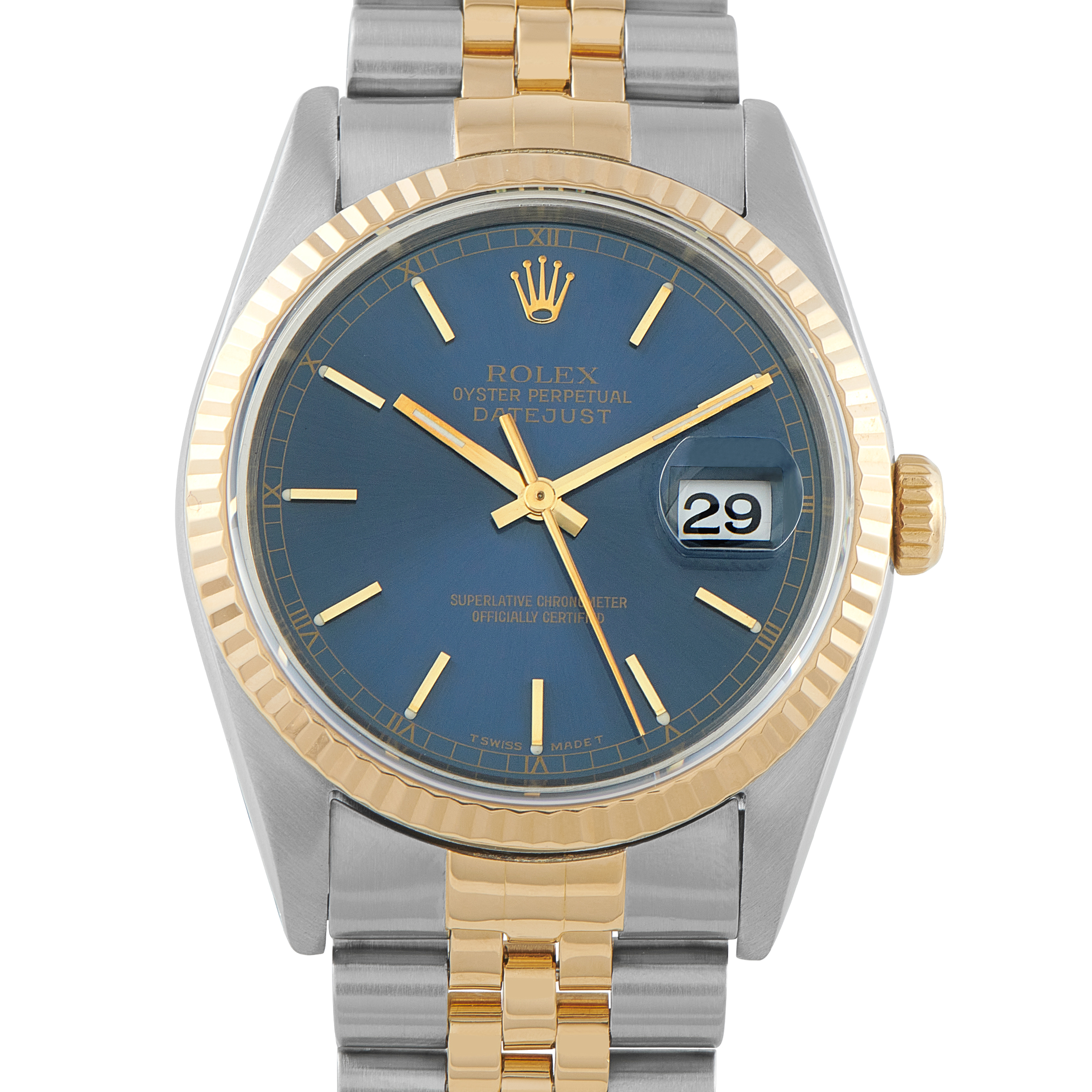 Rolex Datejust 36 Blue Dial Yellow Rolesor Watch 16233
