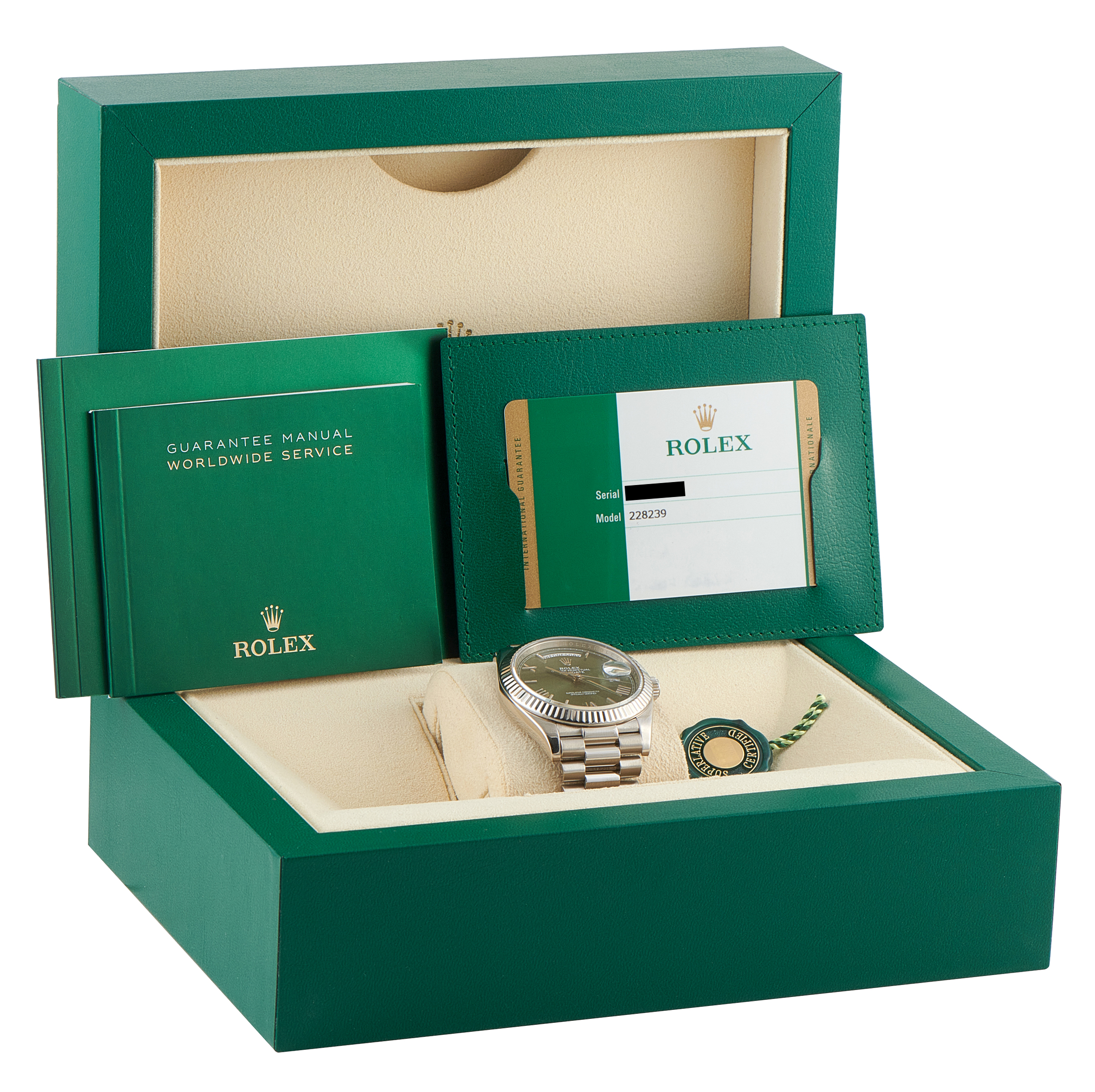Rolex Day-Date 40 Olive Green Roman Dial White Gold President Watch 228239 - Image 5