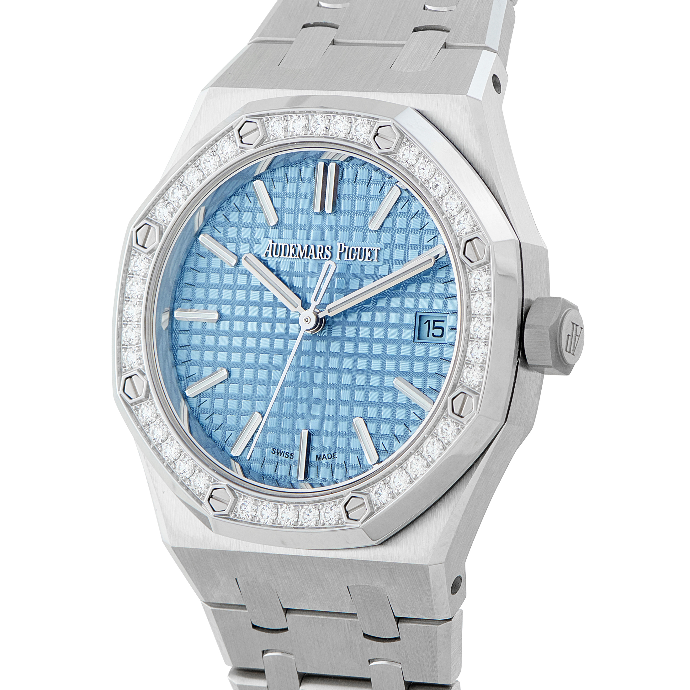 Audemars Piguet Royal Oak Light Blue Dial Diamond Set Bezel Steel Watch 15551ST.ZZ.1356ST.01 - Image 2