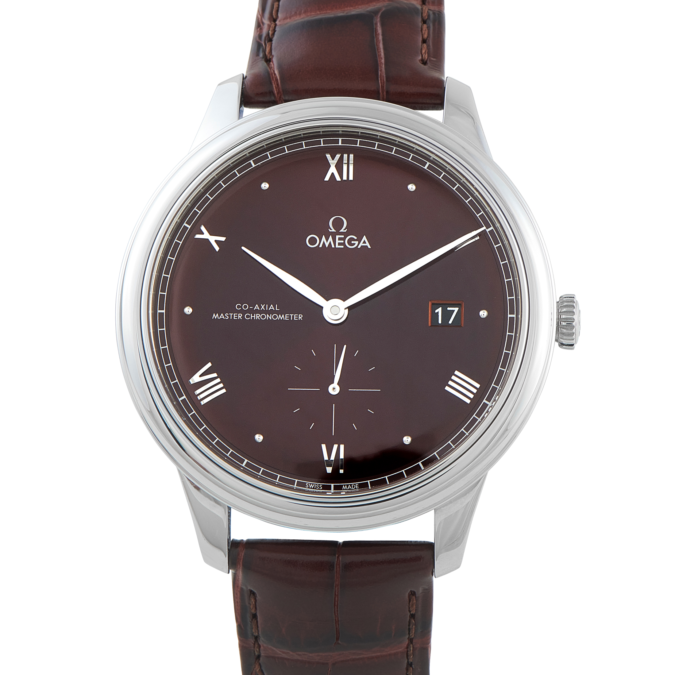 Omega De Ville Prestige Red Dial Steel on Leather Watch 434.13.41.20.11.001