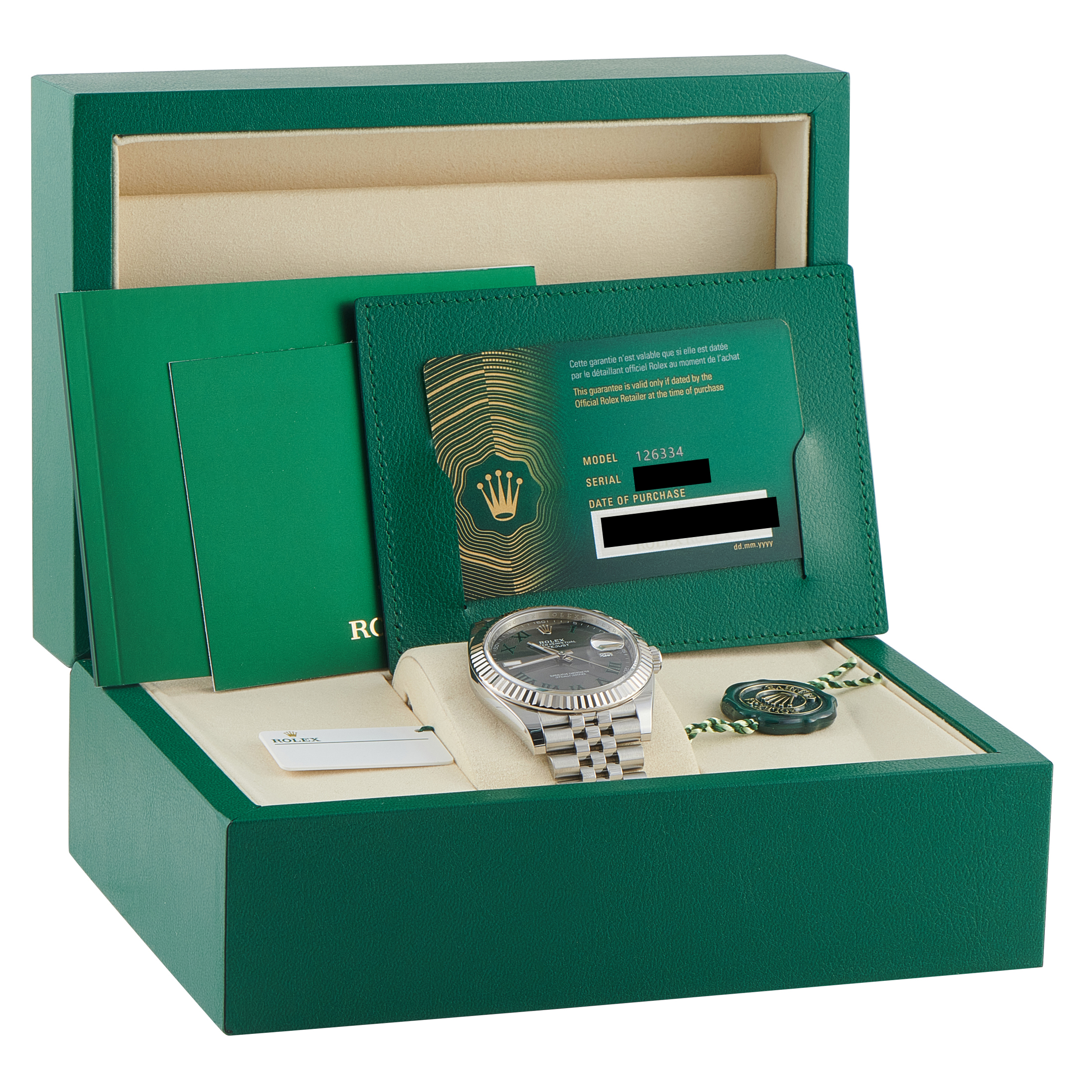 Rolex Datejust 41 Wimbledon Dial Steel Jubilee Watch 126334 box and papers