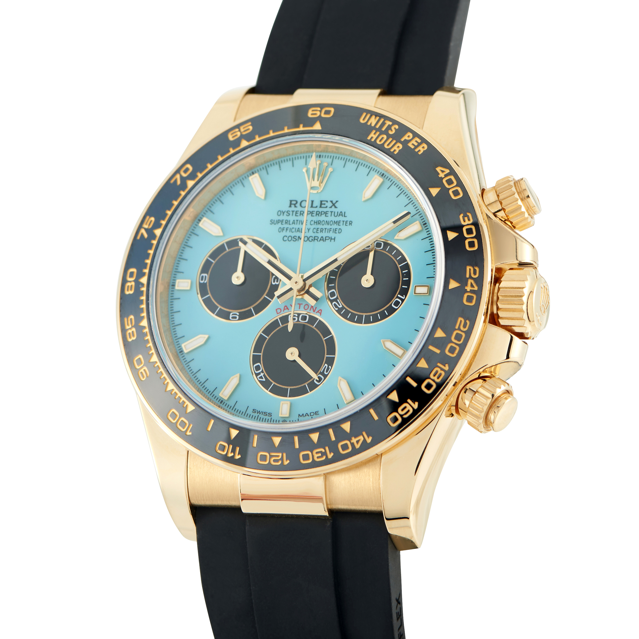 Rolex Daytona Turquoise Dial Yellow Gold Oysterflex Watch 126518 - Image 2