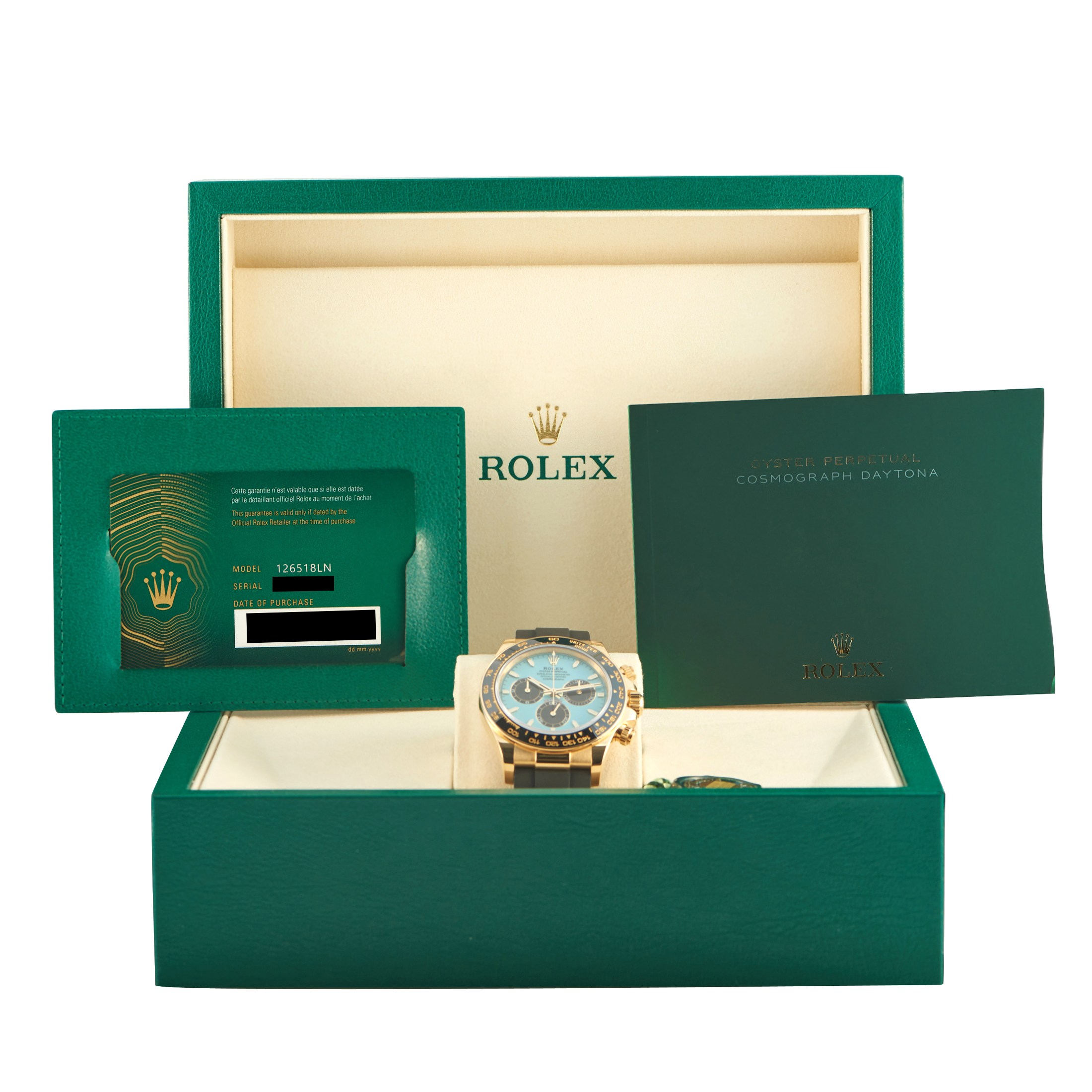 Rolex Daytona Turquoise Dial Yellow Gold Oysterflex Watch 126518 - Image 5