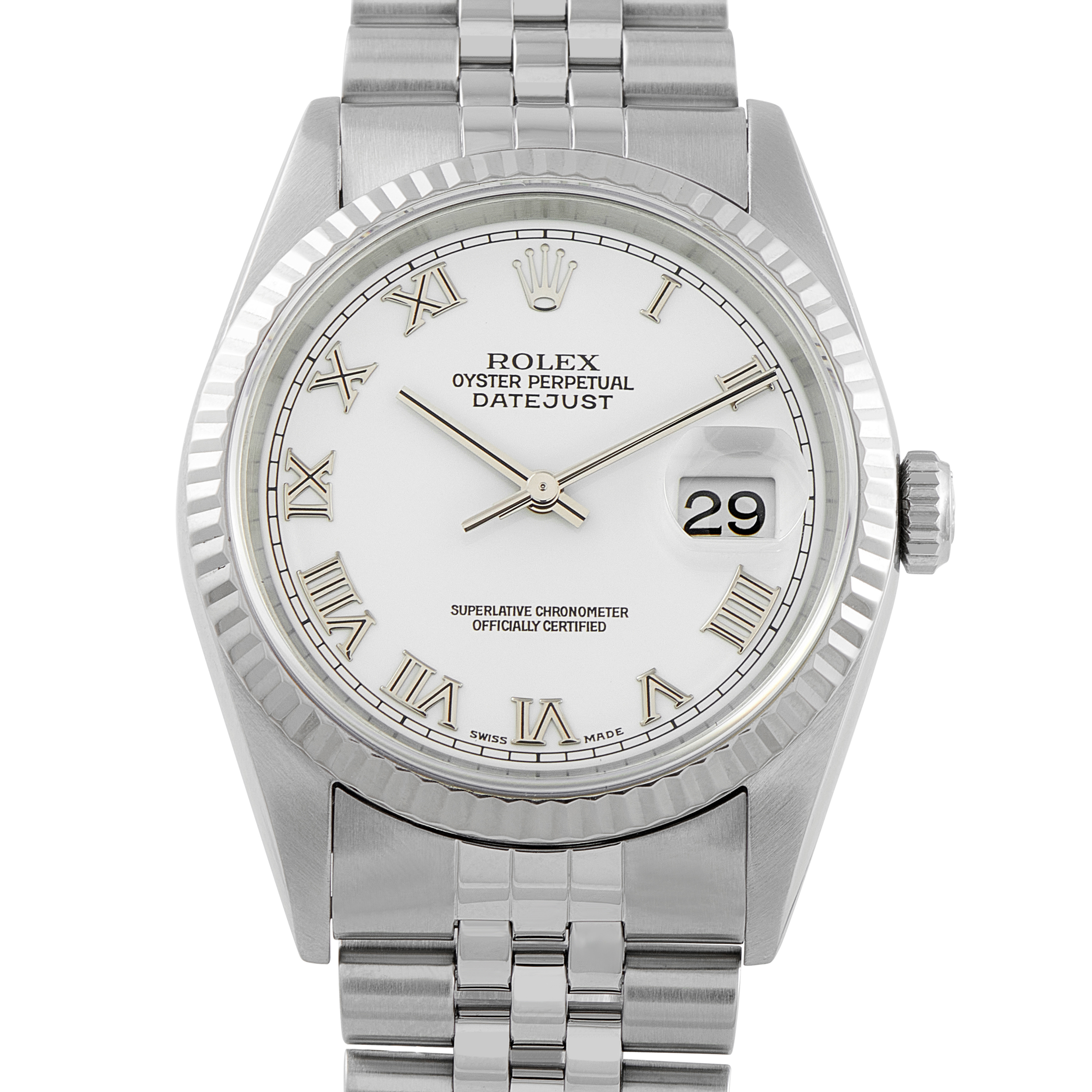 Rolex Datejust 36 White Roman Dial Steel Jubilee Watch 16234