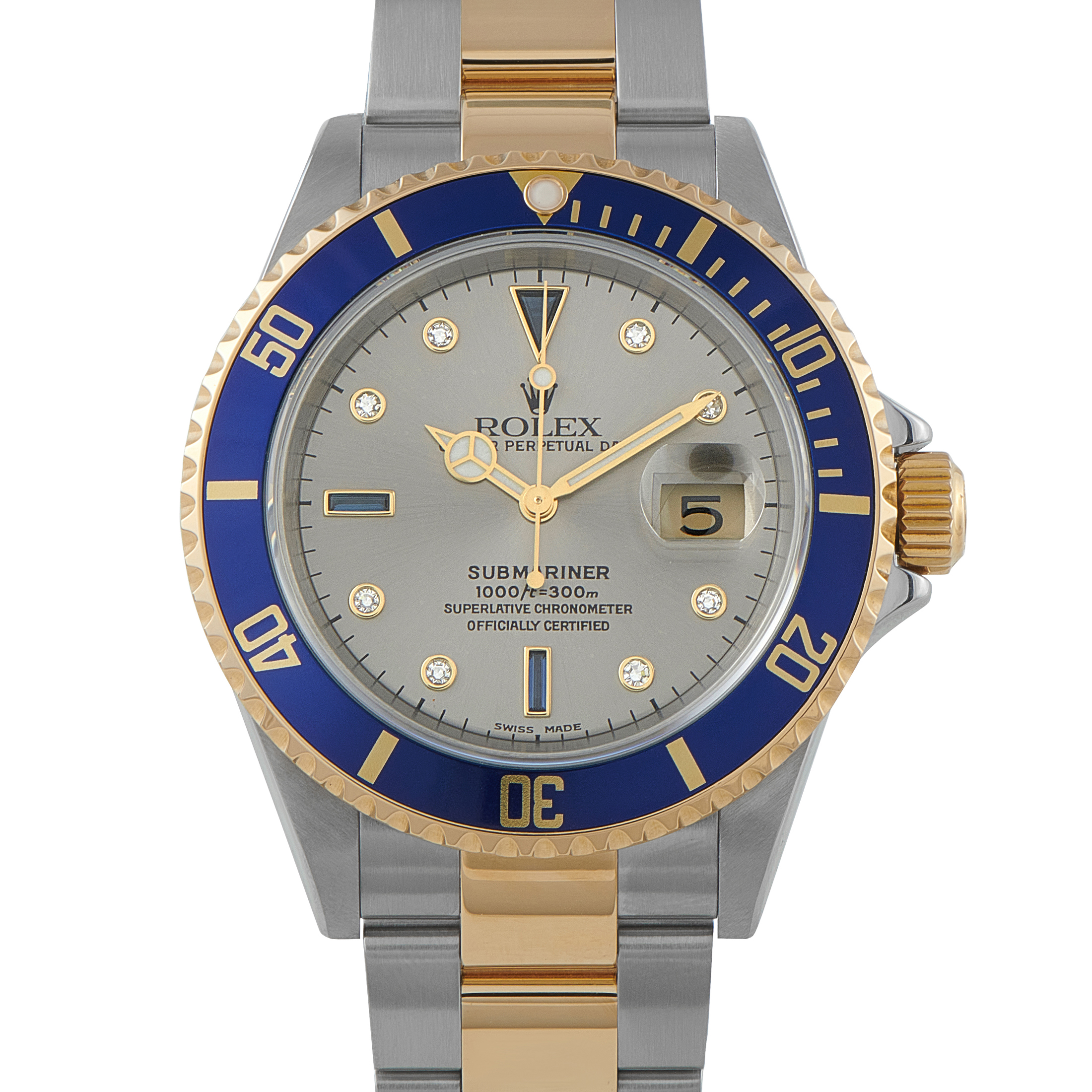 Rolex Submariner Date Silver Serti Dial Two-Tone Watch 16613