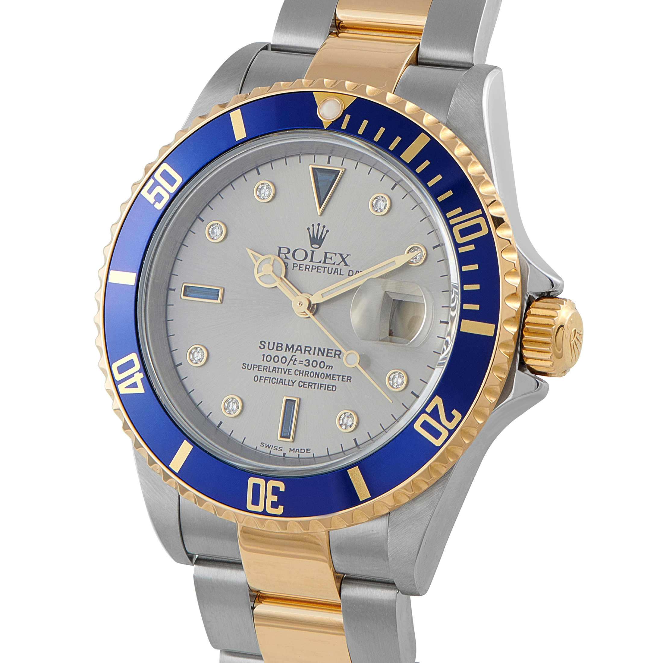 Rolex Submariner Date Silver Serti Dial Two-Tone Watch 16613 - Image 2