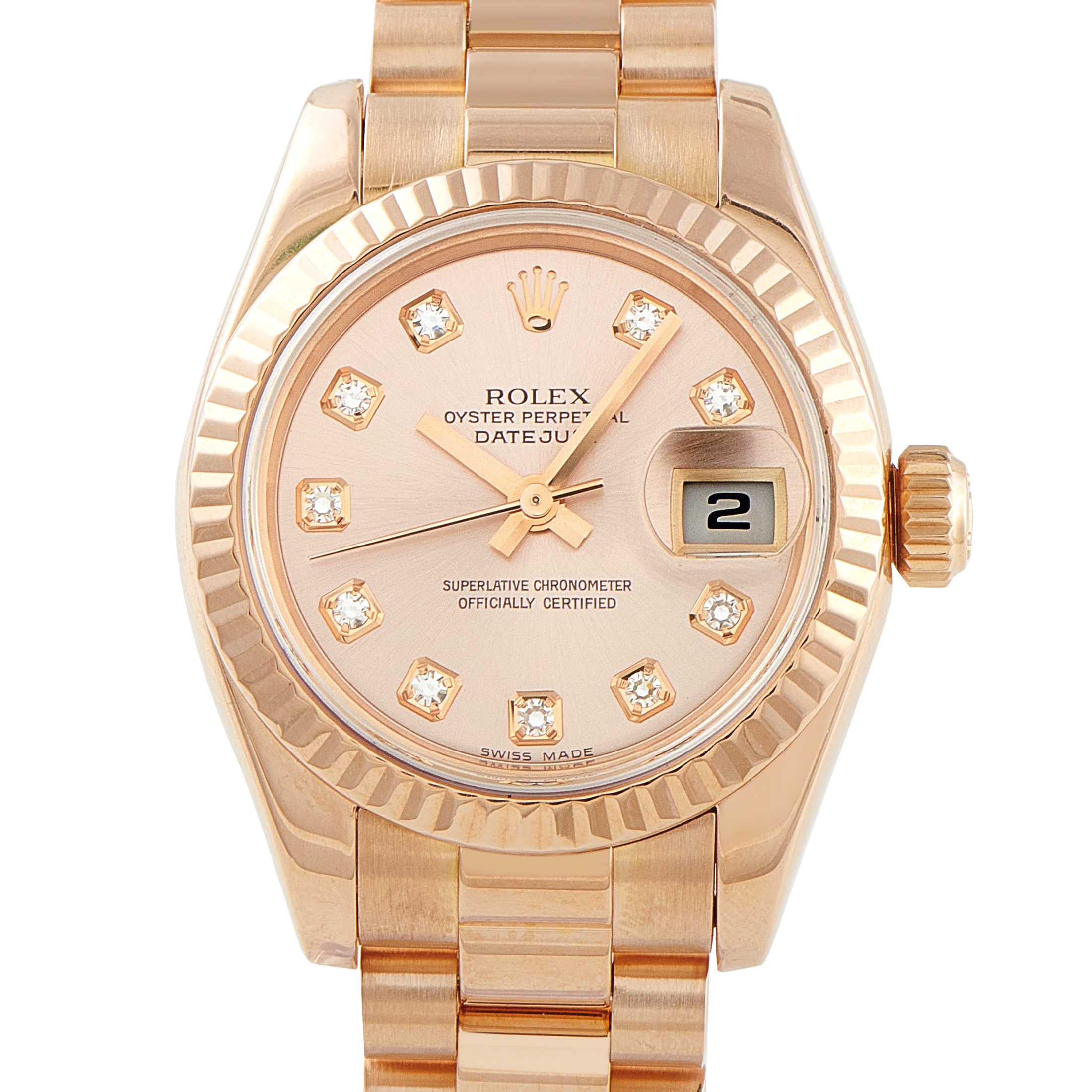 Rolex Lady-Datejust 26 Diamond Dial Everose Gold President Watch 179175
