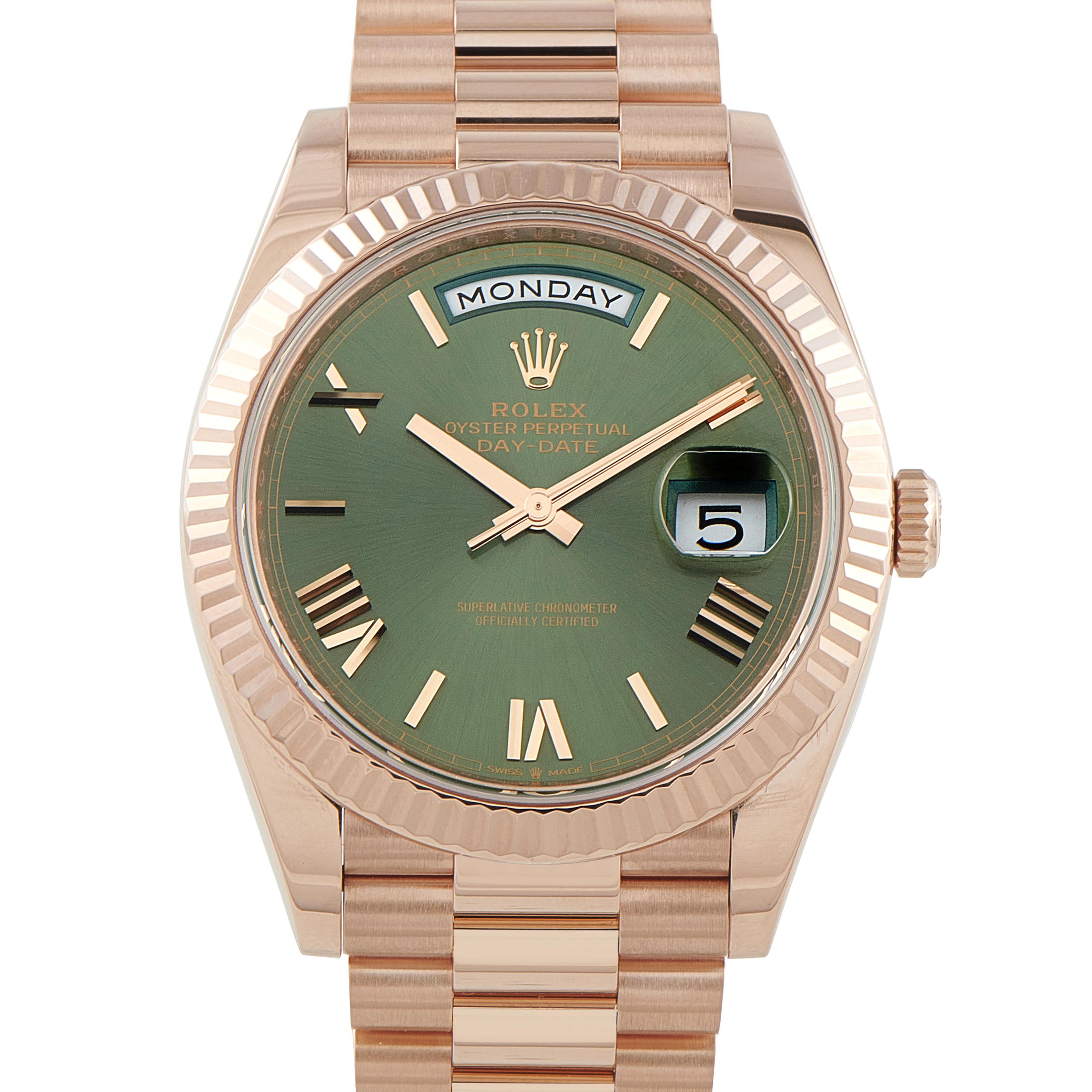 Rolex Day-Date Green Roman Dial Everose Gold President Watch 228235