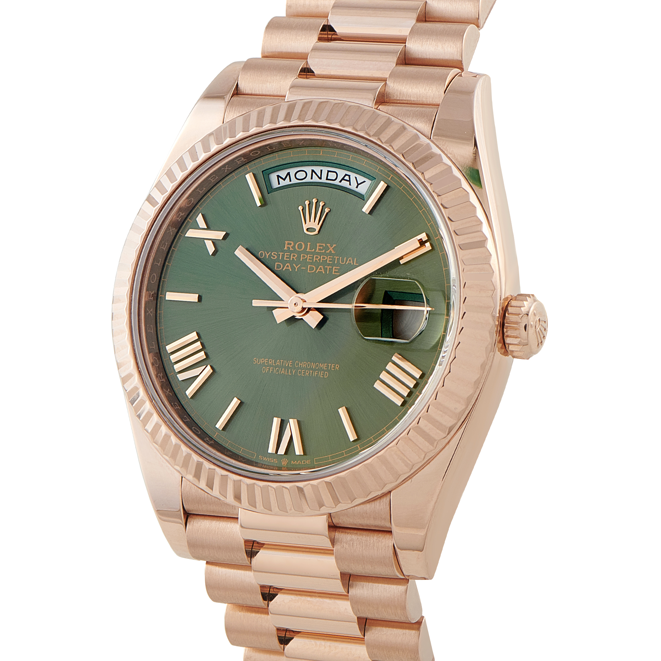 Rolex Day-Date Green Roman Dial Everose Gold President Watch 228235 - Image 2