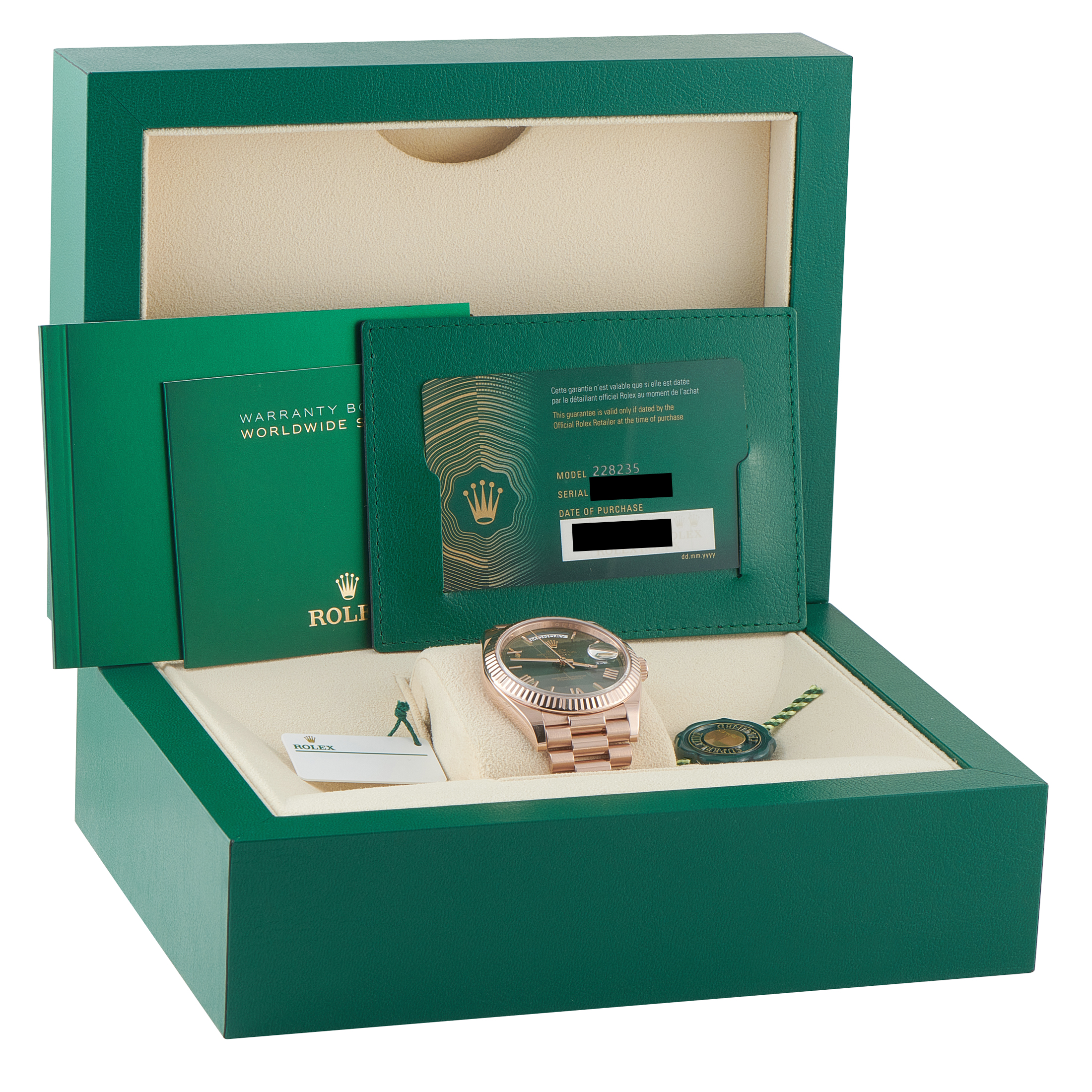 Rolex Day-Date Green Roman Dial Everose Gold President Watch 228235 - Image 5
