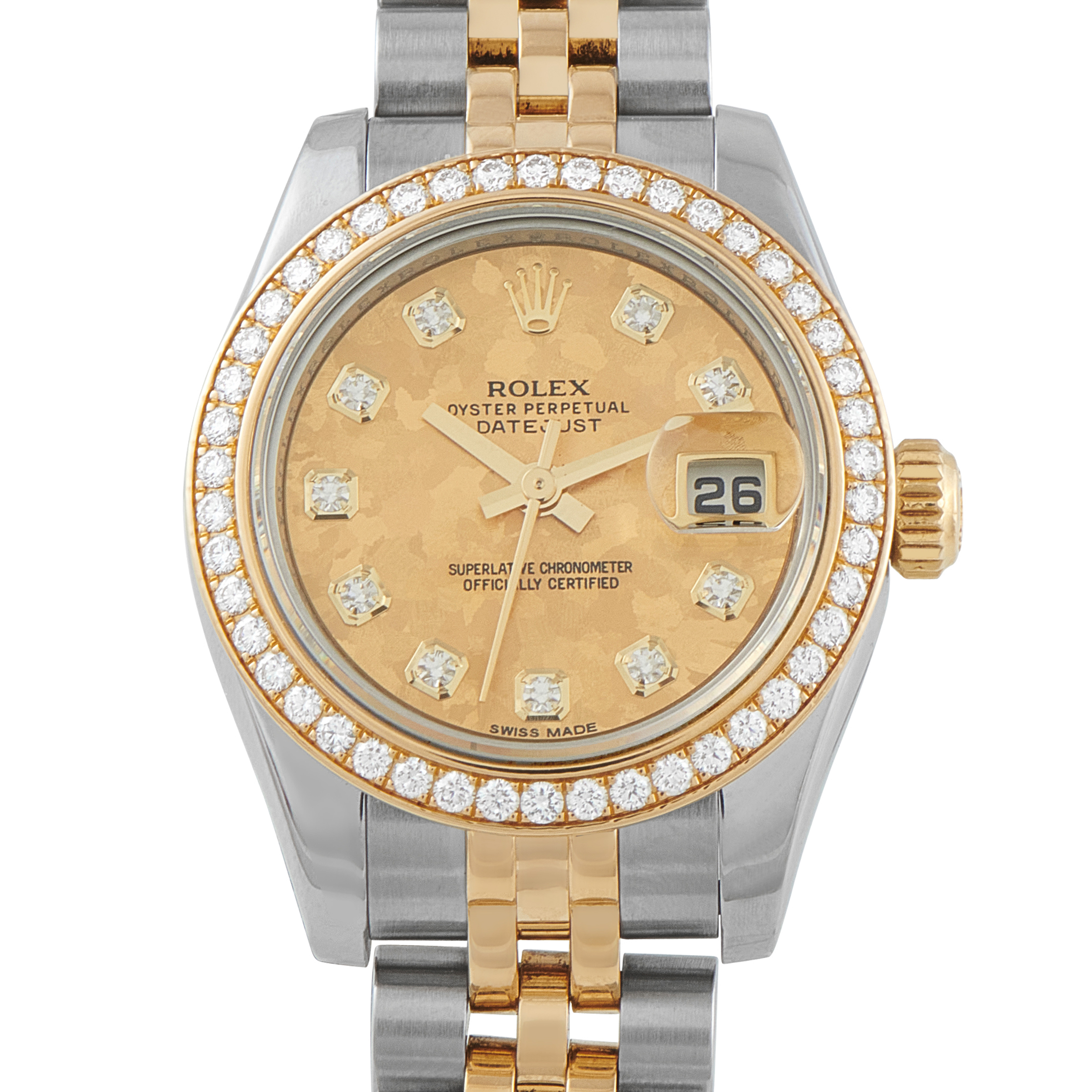 Rolex Lady-Datejust Gold Crystal Diamond Dial Two-Tone Jubilee Watch 179383