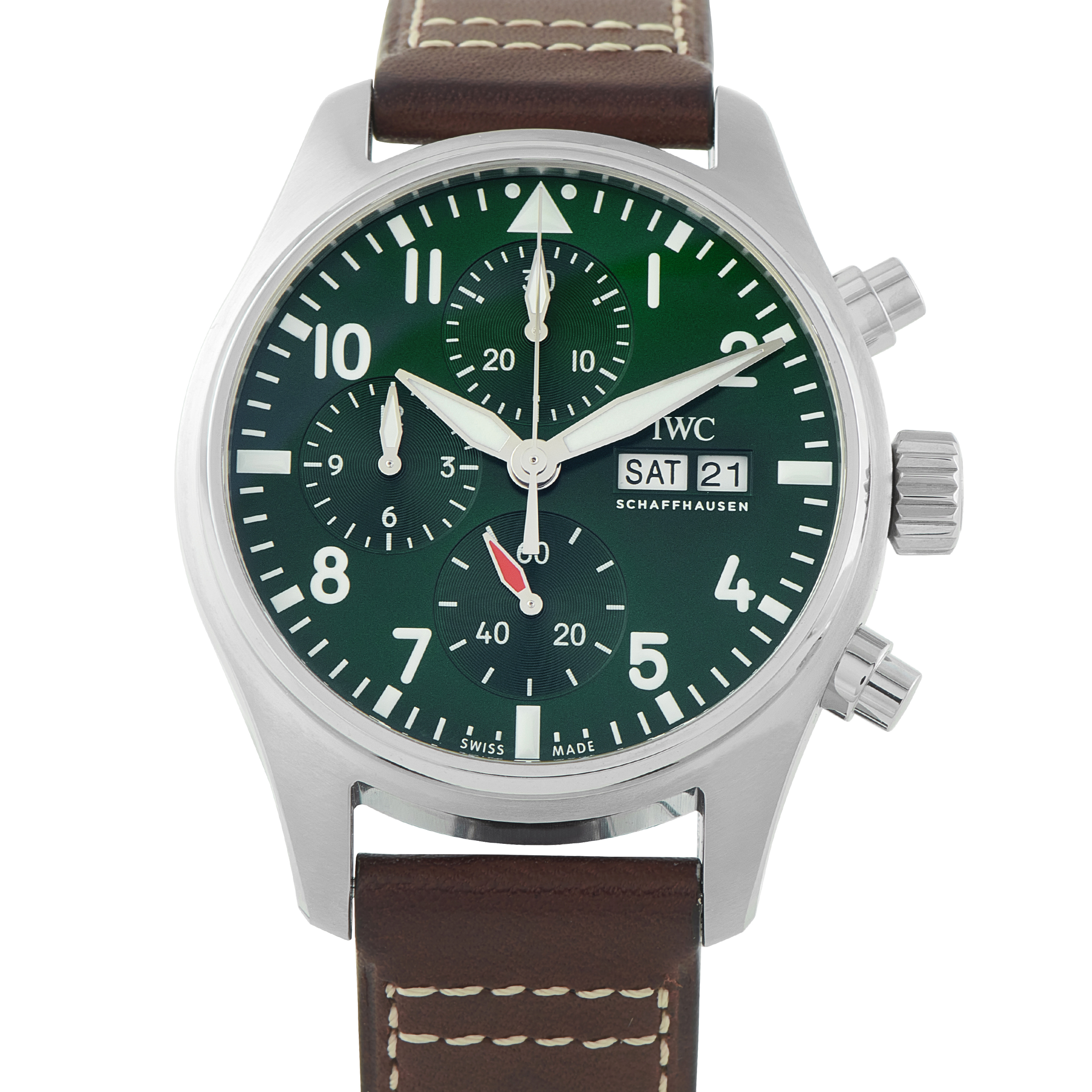 IWC Pilot's 41 Green Dial Chronograph Steel Watch IW388103