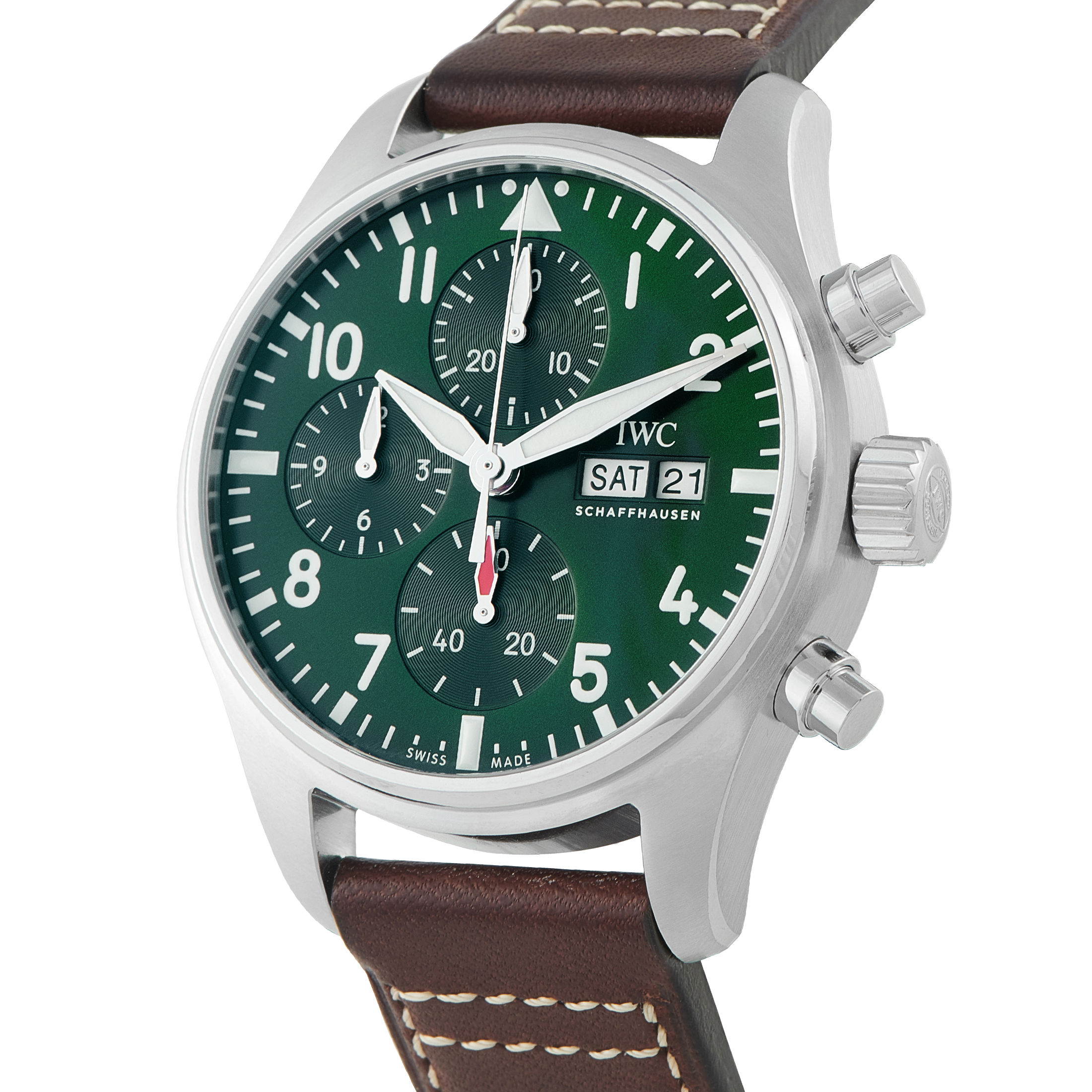 IWC Pilot's 41 Green Dial Chronograph Steel Watch IW388103 - Image 2