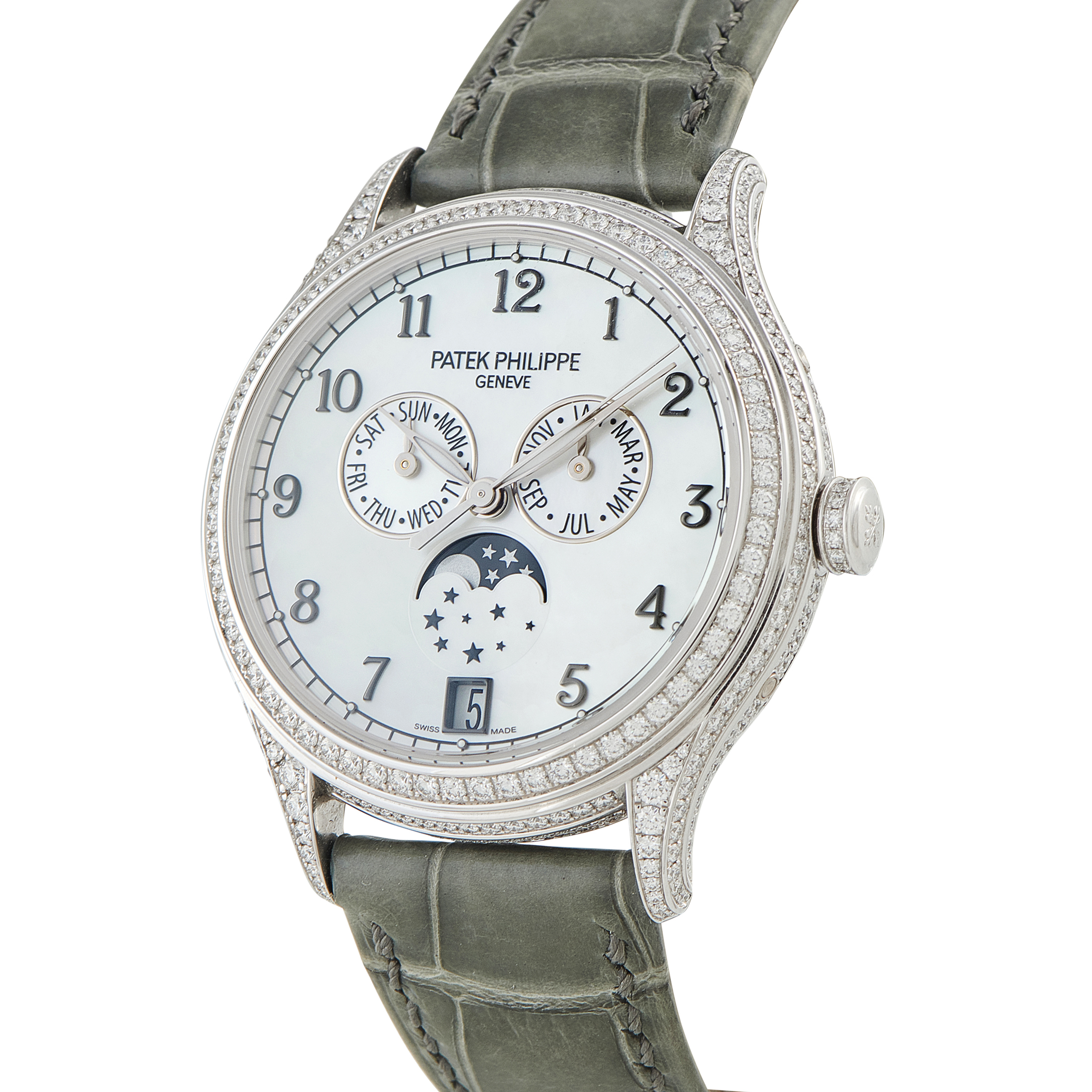 Patek Philippe Complications Annual Calendar Diamond and Mother of Pearl White Gold Watch 4948G-010 - Image 2