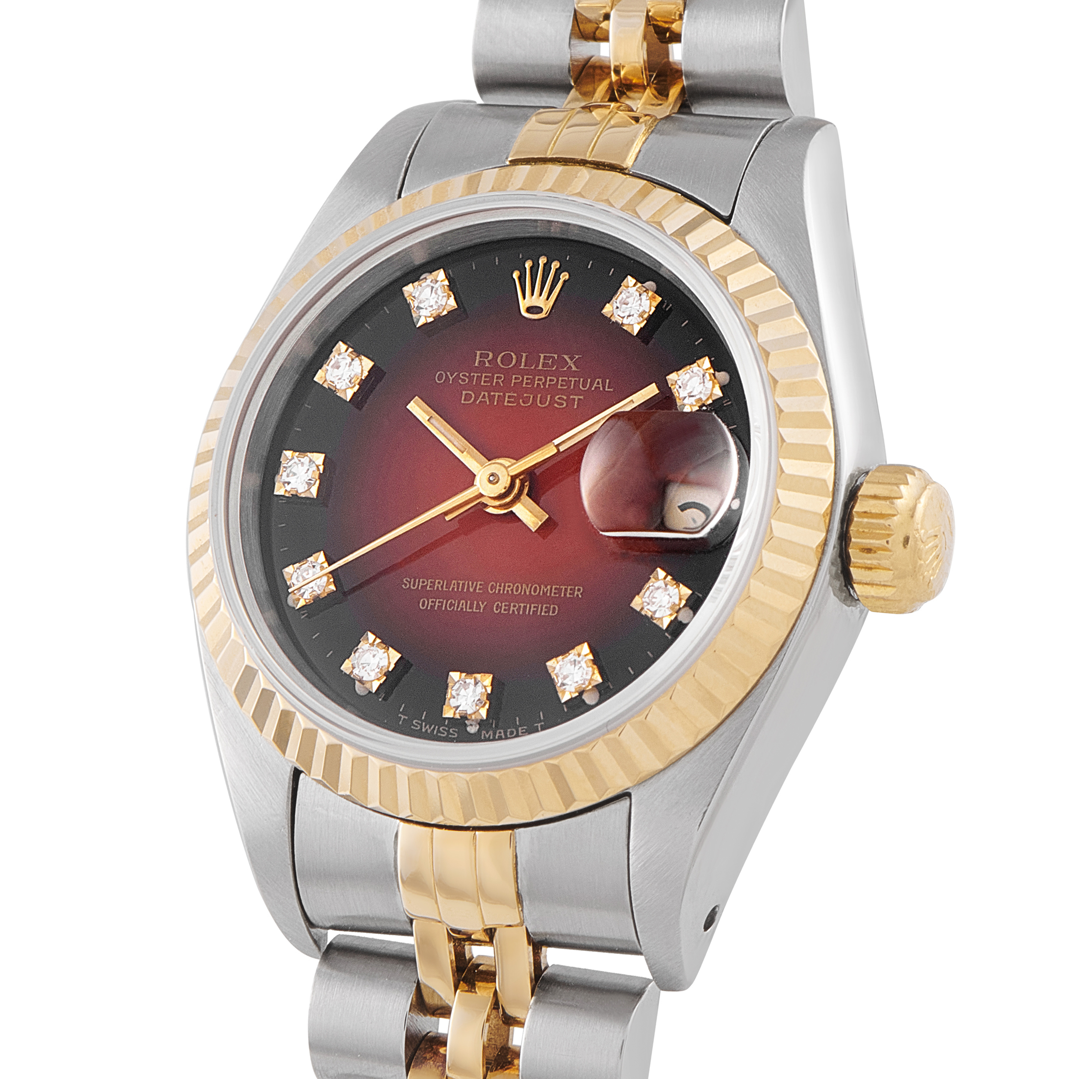 Rolex Lady-Datejust Red Vignette Diamond Dial Two-Tone Jubilee Watch 69173G - Image 2