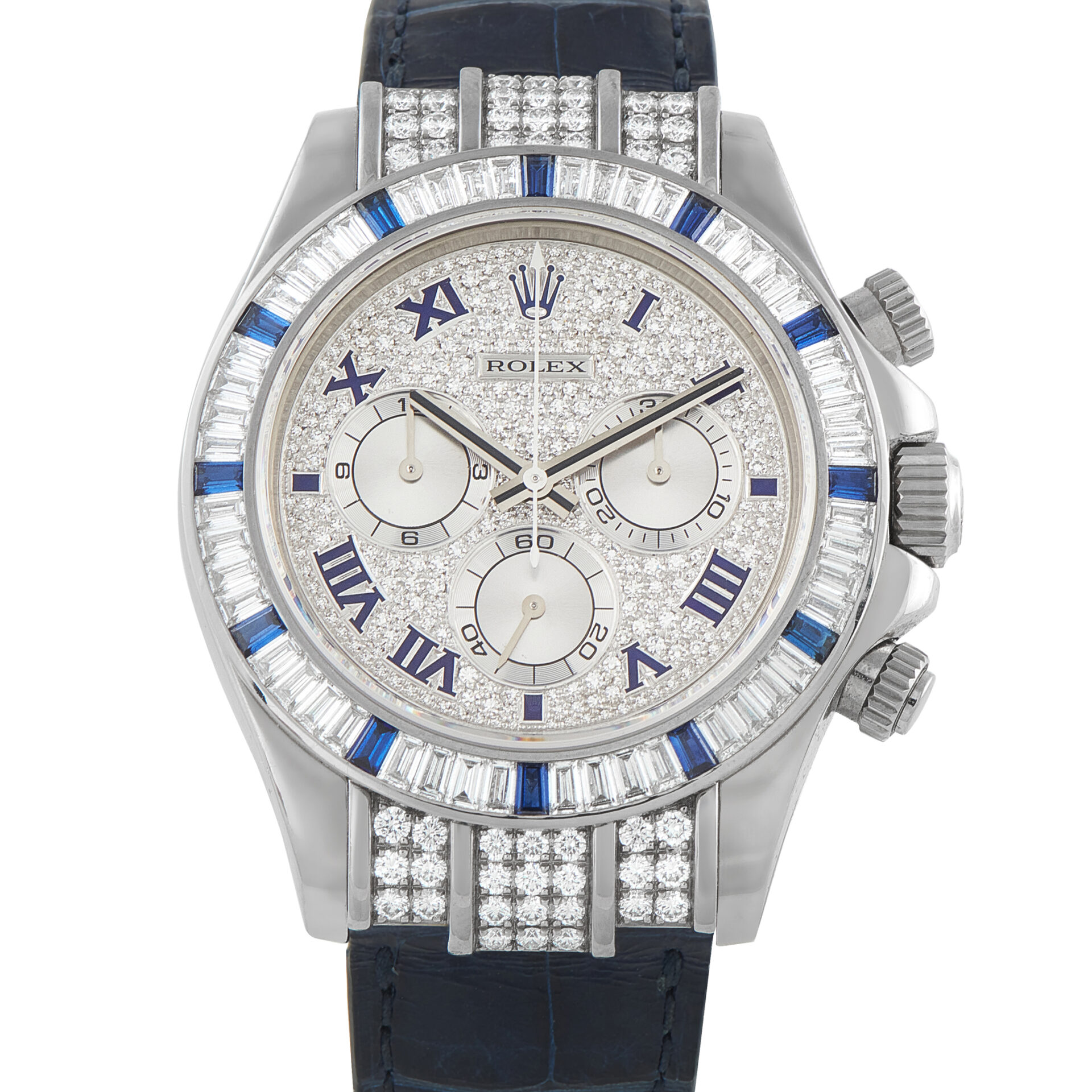 Rolex Daytona Diamond and Sapphire Bezel White Gold Watch 116599