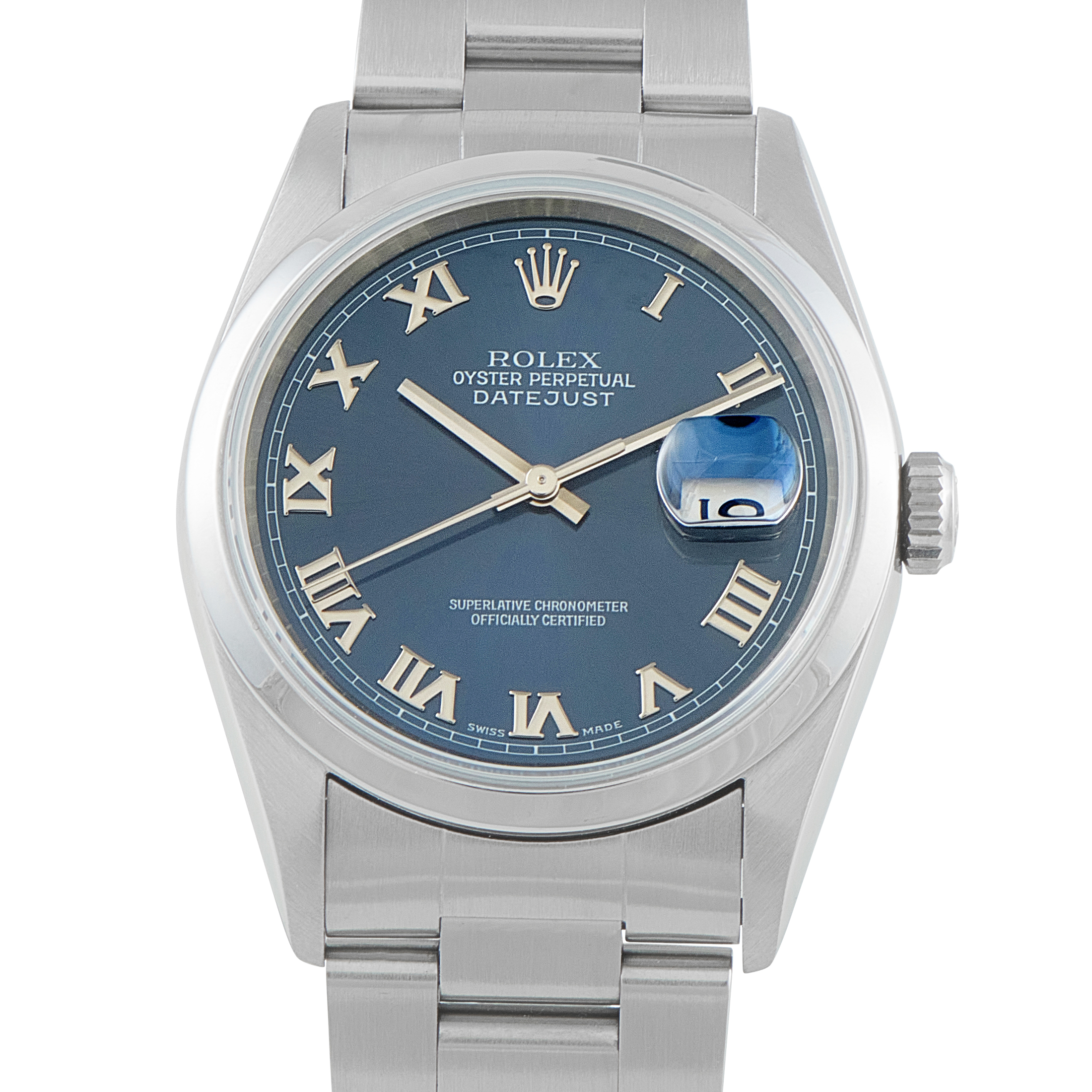 Rolex Datejust 36 Blue Roman Dial Steel Oyster Watch 16200