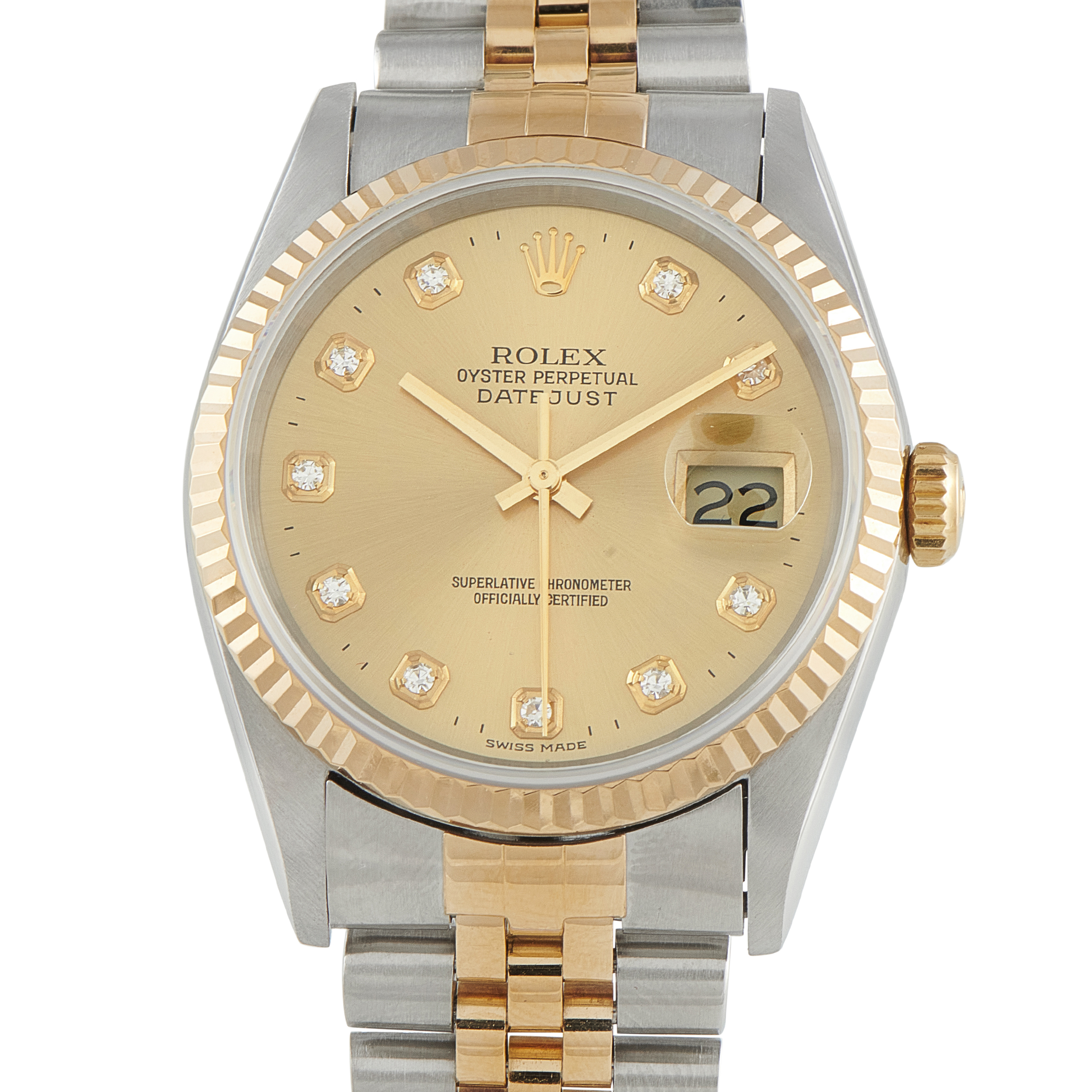 Rolex Datejust 36 Champagne Diamond Dial Two-Tone Jubilee Watch 16233