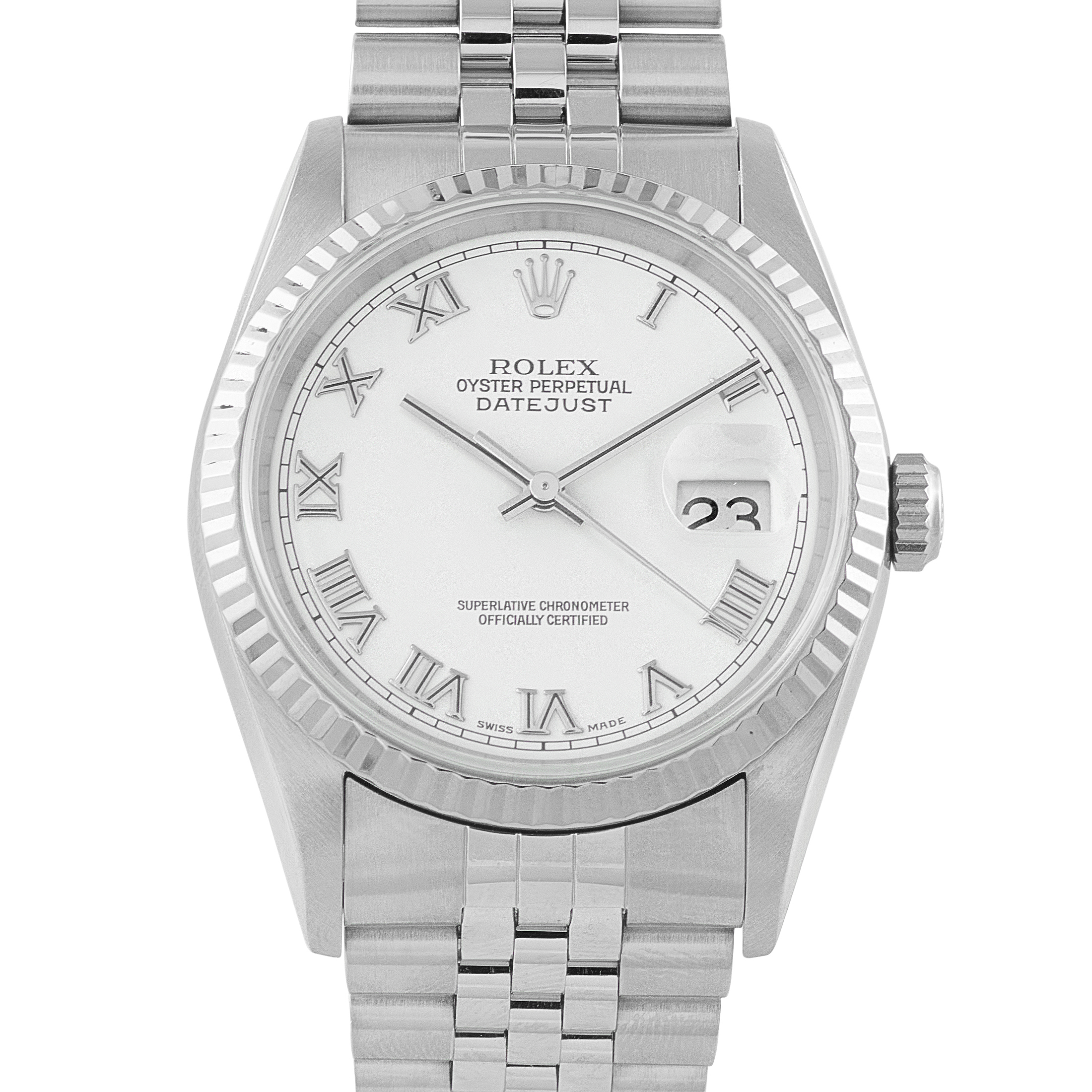 Rolex Datejust 36 White Roman Dial Steel Jubilee Watch 16234