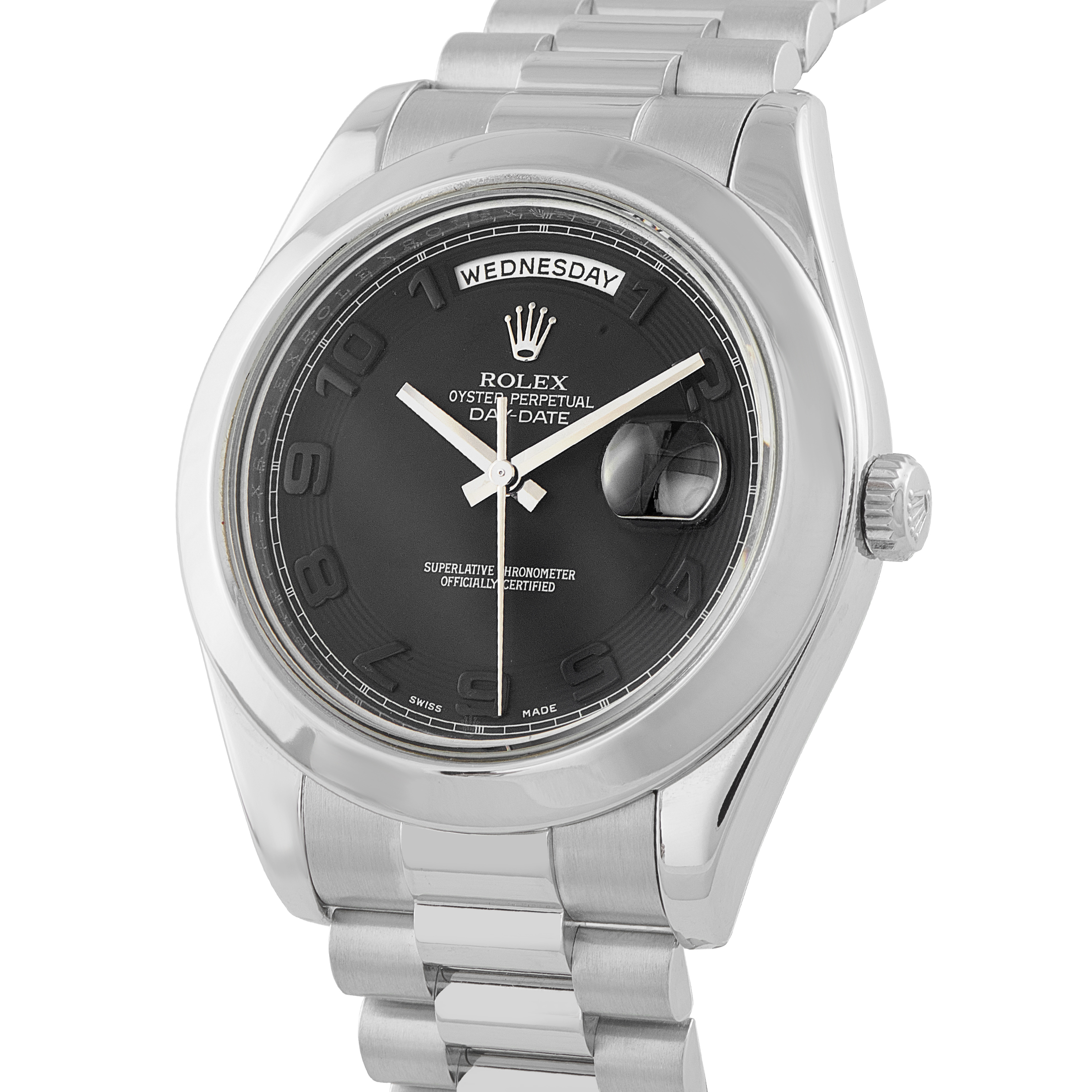Rolex Day-Date Black Dial Platinum President Watch 218206 - Image 2