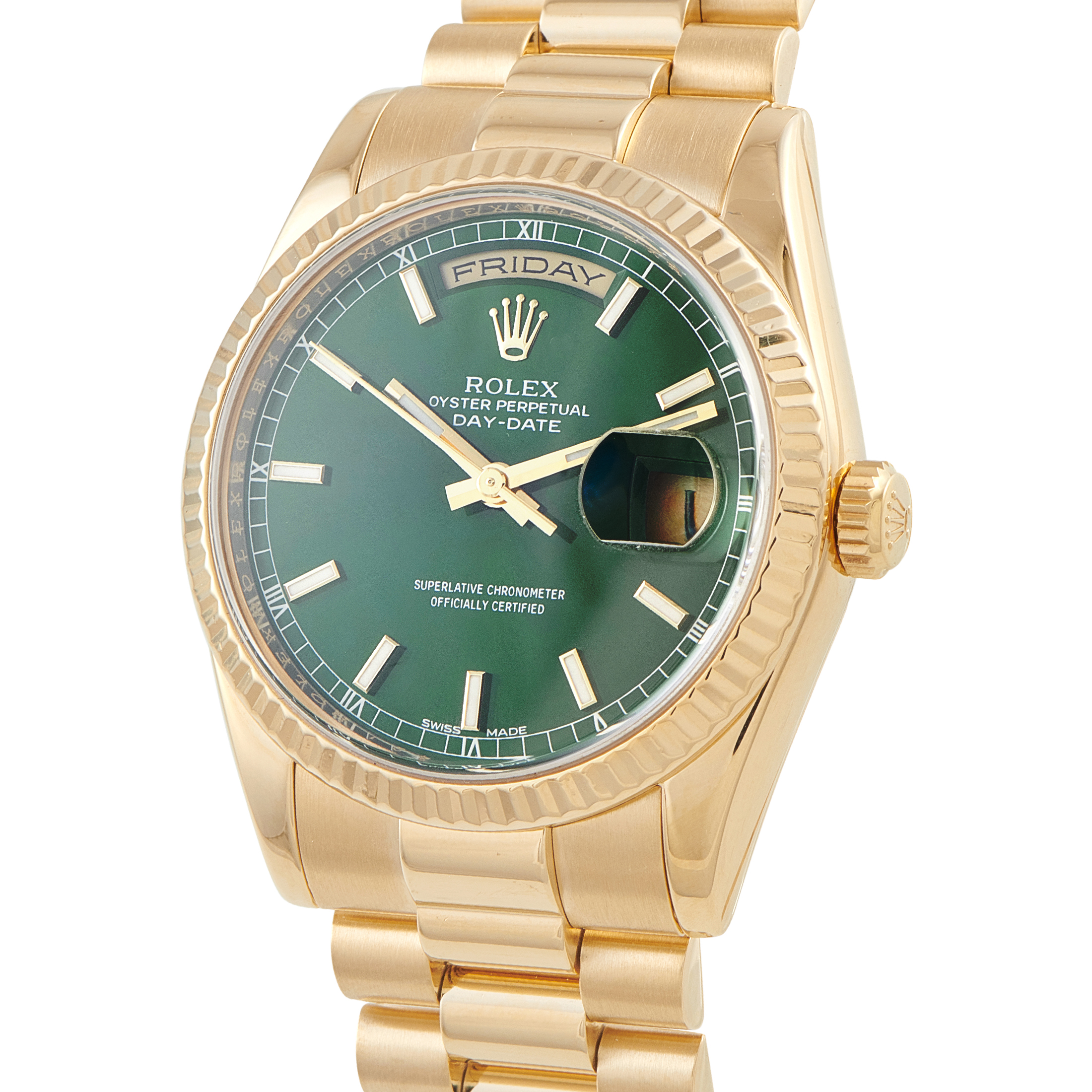 Rolex Day-Date Green Dial Yellow Gold President Watch 118238 - Image 2