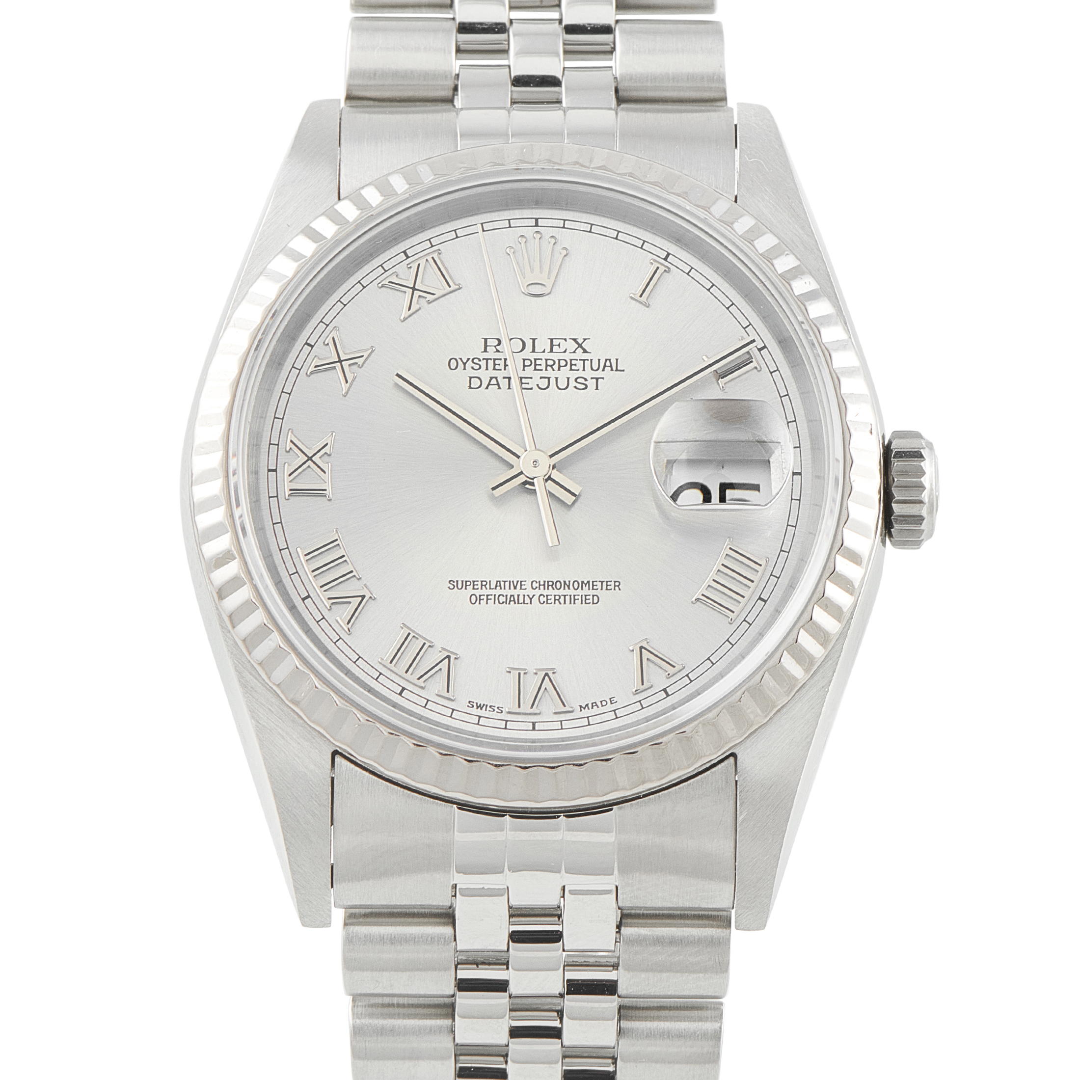 Rolex Datejust 36 Silver Roman Dial Steel Jubilee Watch 16234