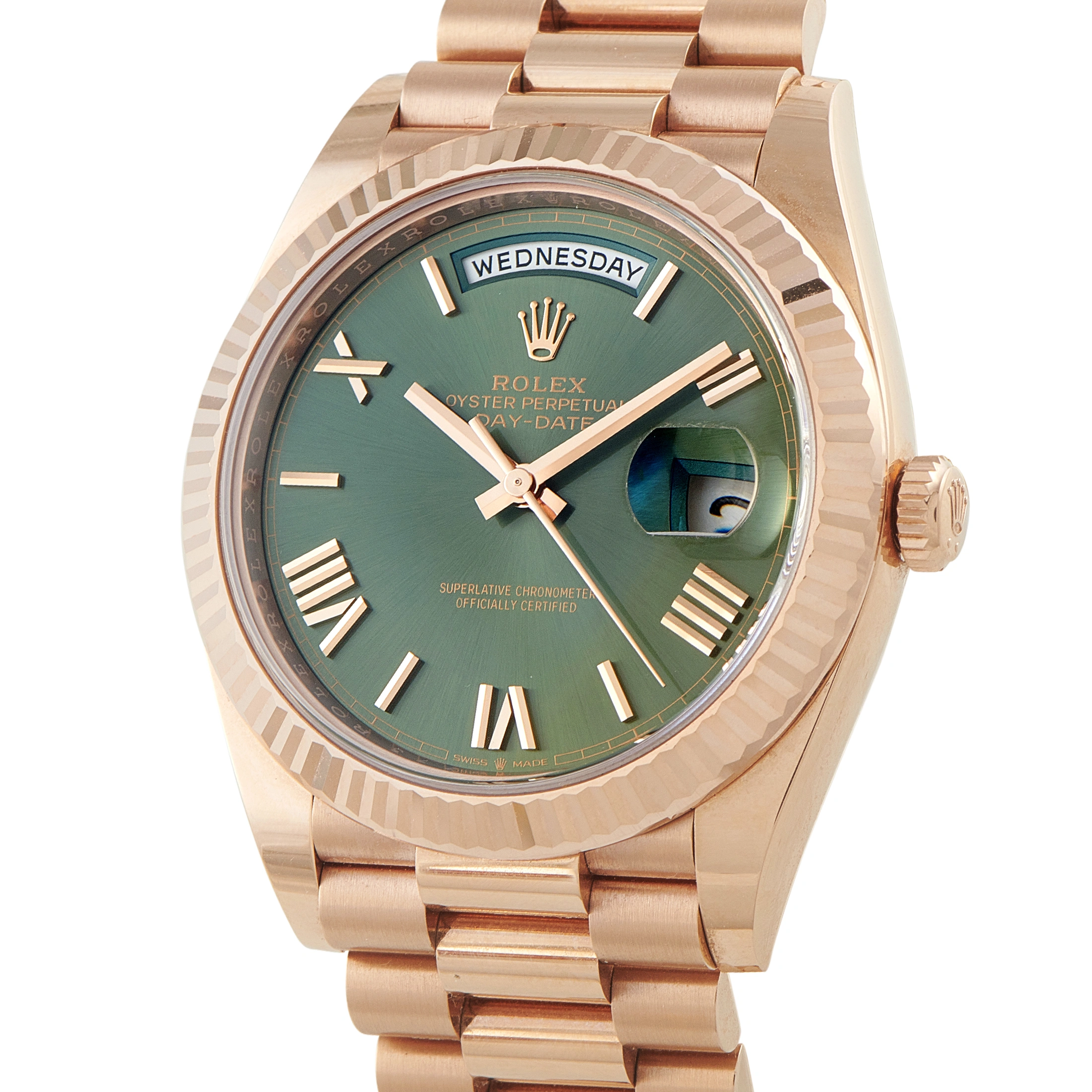 Rolex Day-Date Green Roman Dial Everose Gold President Watch 228235 - Image 2