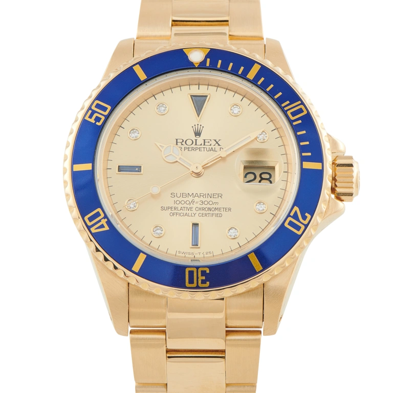 Rolex Submariner Date Champagne Serti Dial Yellow Gold Watch 16808