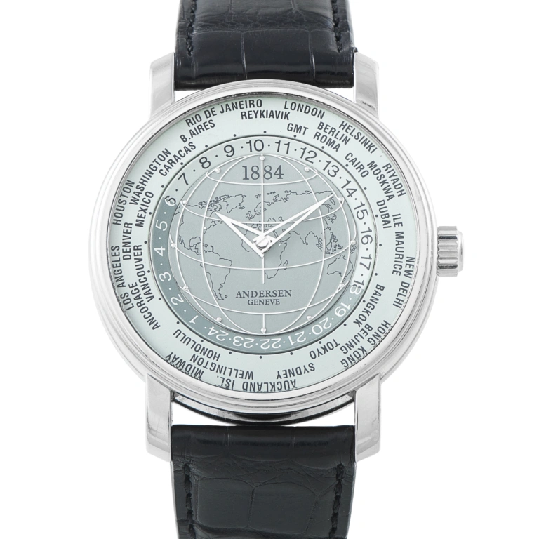 Andersen Geneve 1884 World Time Universal Coordinated Times White Gold Watch 1884