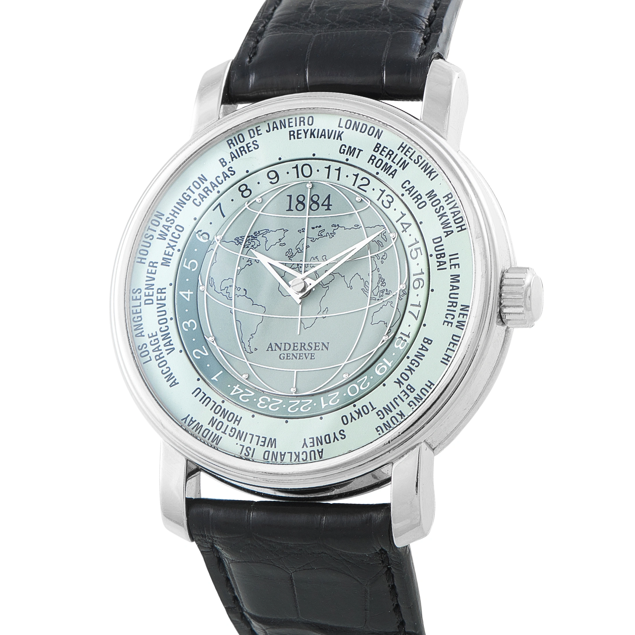 Andersen Geneve 1884 World Time Universal Coordinated Times White Gold Watch 1884 - Image 2