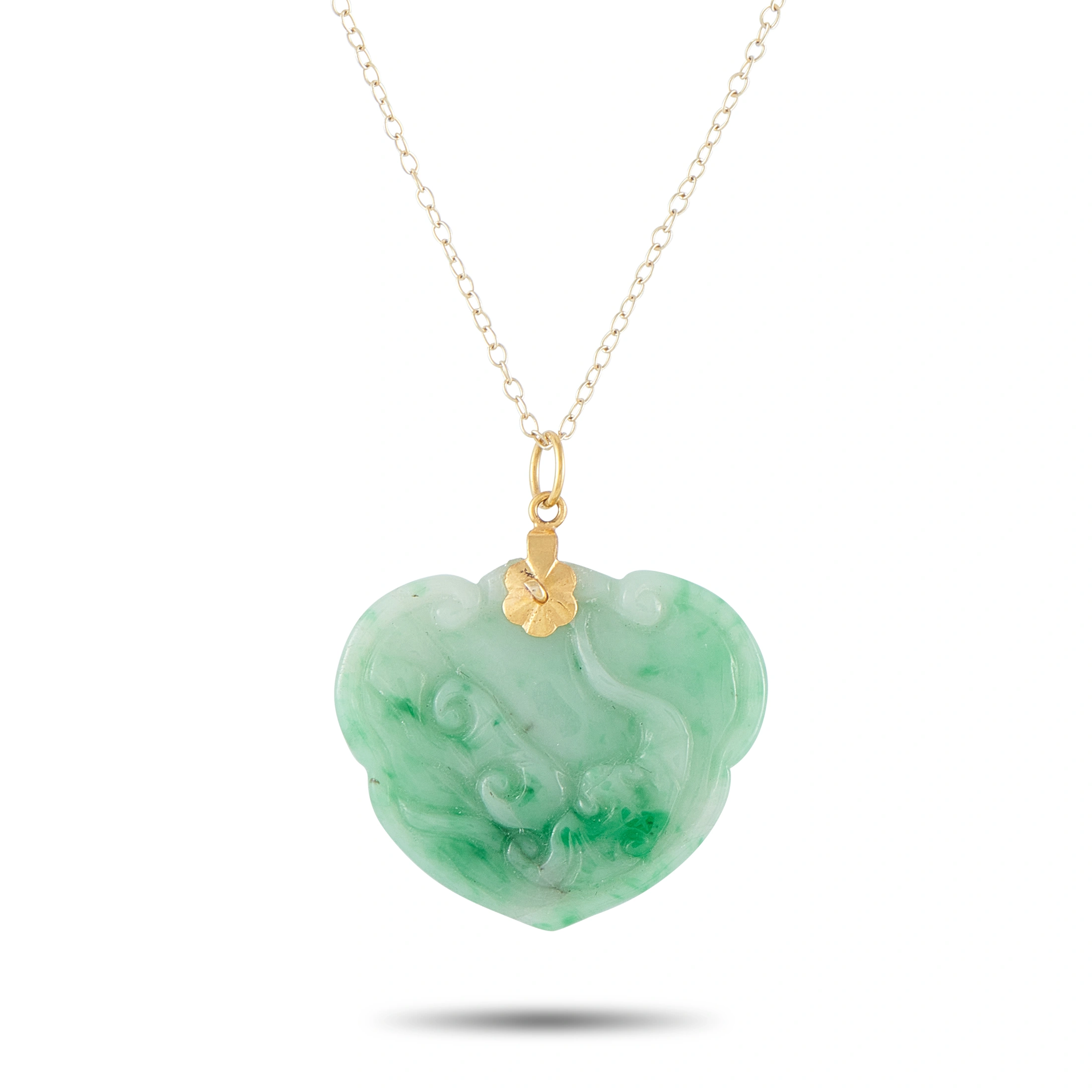 LB Exclusive 14K Yellow Gold Carved Jade Pendant Necklace MF07-092226
