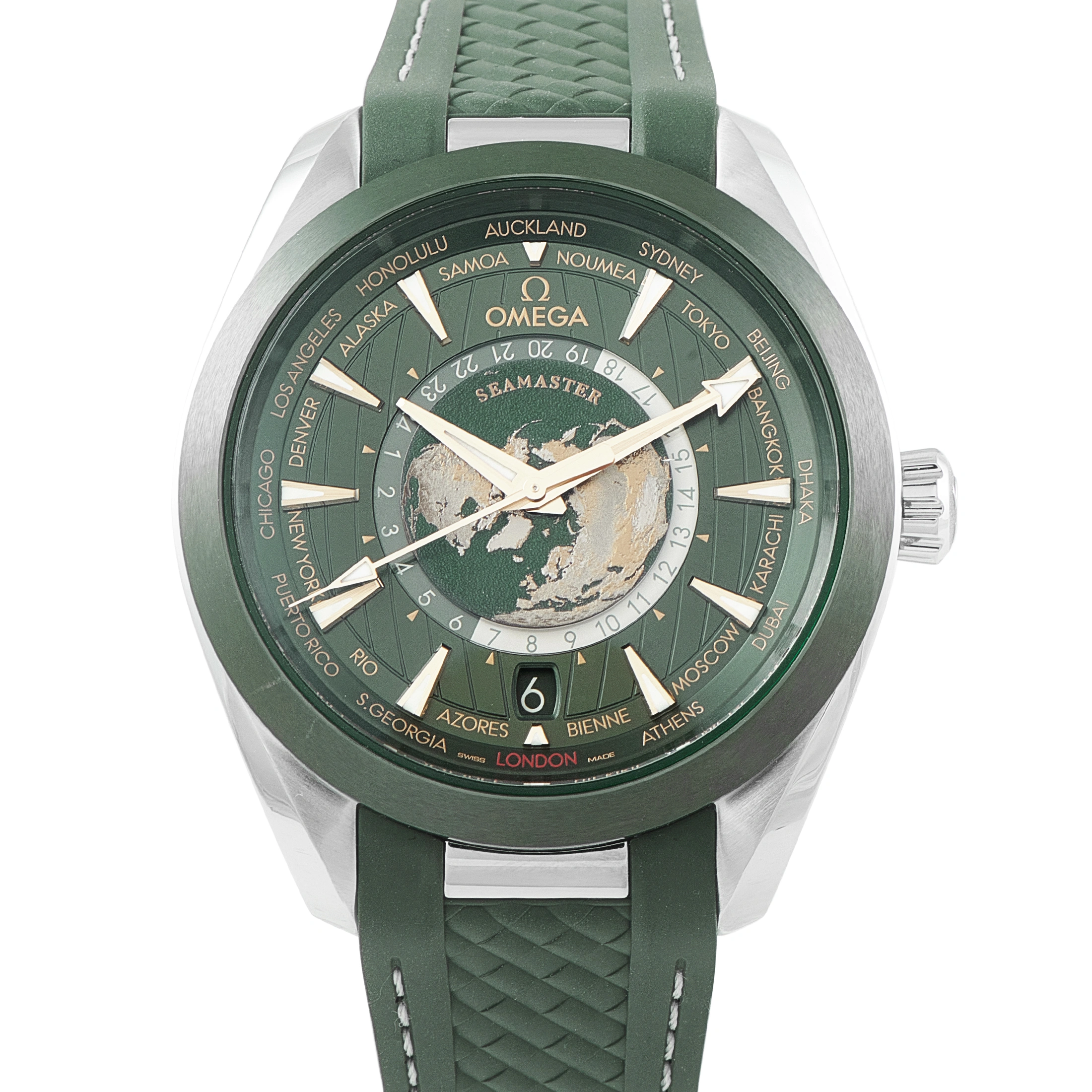 Omega Seamaster Aqua Terra Worldtimer Green Dial Steel Watch 220.32.43.22.10.001