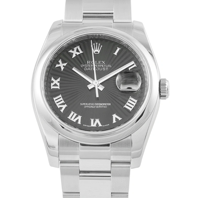 Rolex Datejust 36 Black Sunbeam Roman Dial Steel Watch 116200