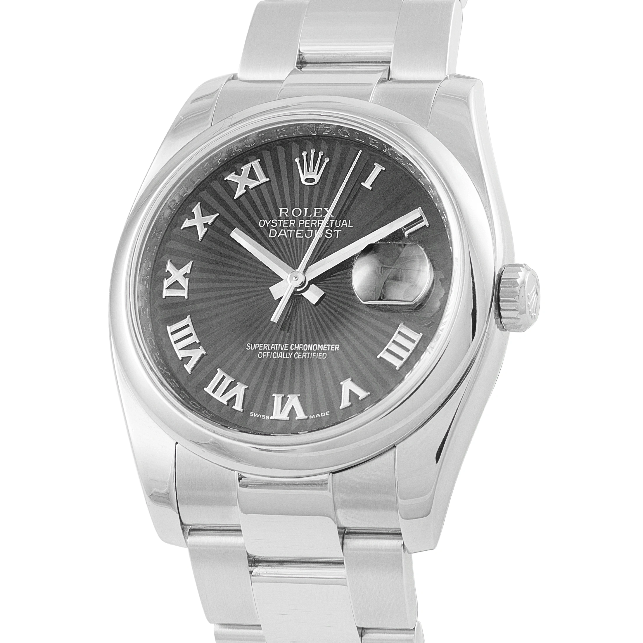 Rolex Datejust 36 Black Sunbeam Roman Dial Steel Watch 116200 - Image 2