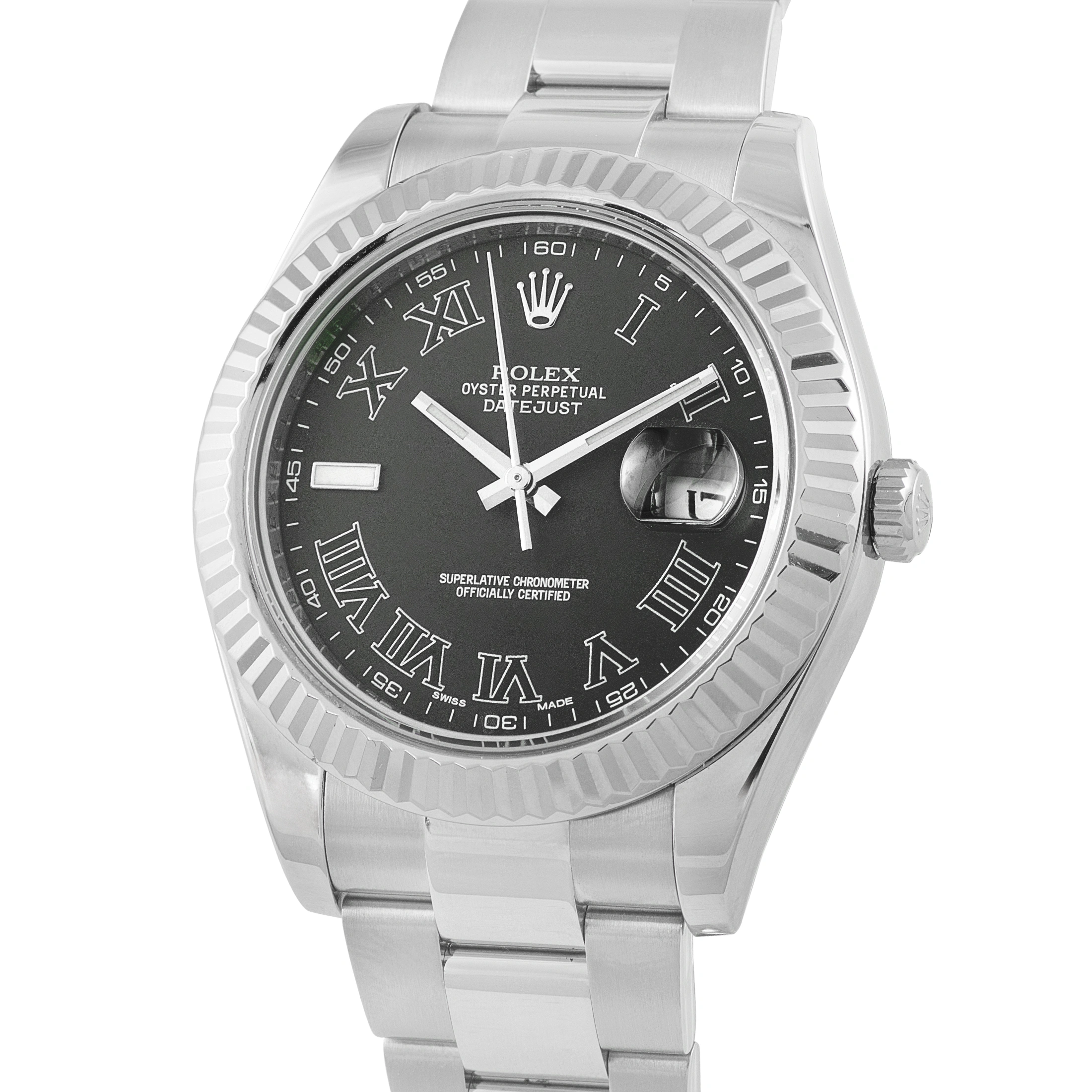Rolex Datejust II Black Roman Dial Steel Oyster Watch 116334 - Image 2
