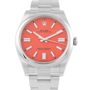 Rolex Oyster Perpetual 41 Coral Red Dial Steel Watch 124300