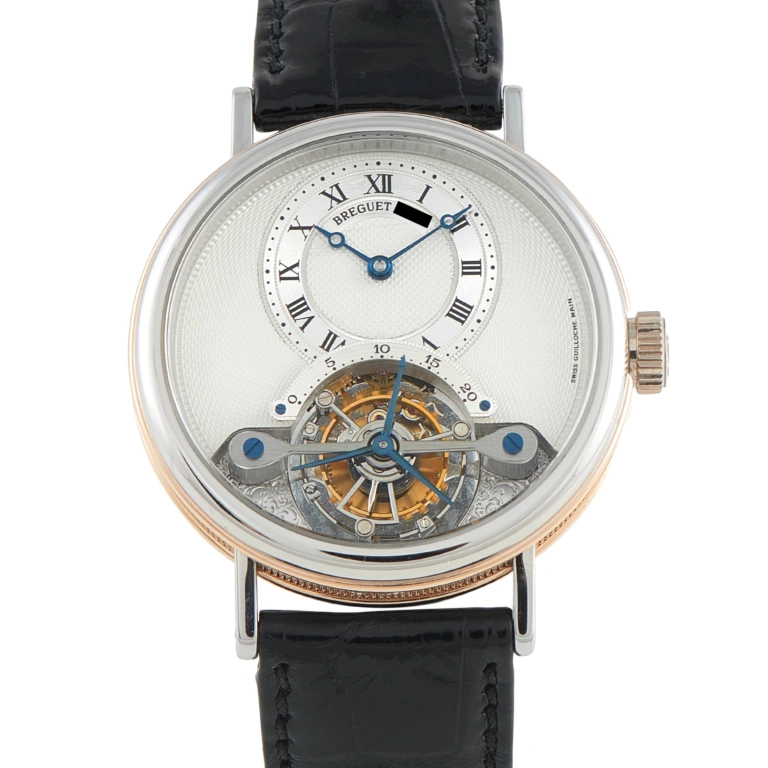 Breguet Tourbillon Silver Guilloche Dial Platinum and Rose Gold Watch 3457