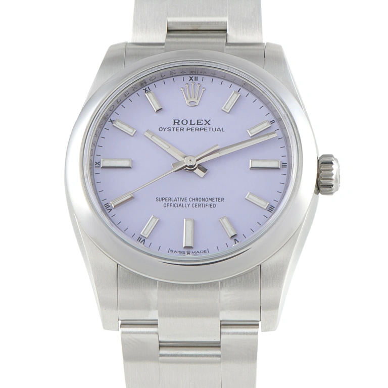 Rolex Oyster Perpetual 34 Lavender Dial Steel Watch 124200
