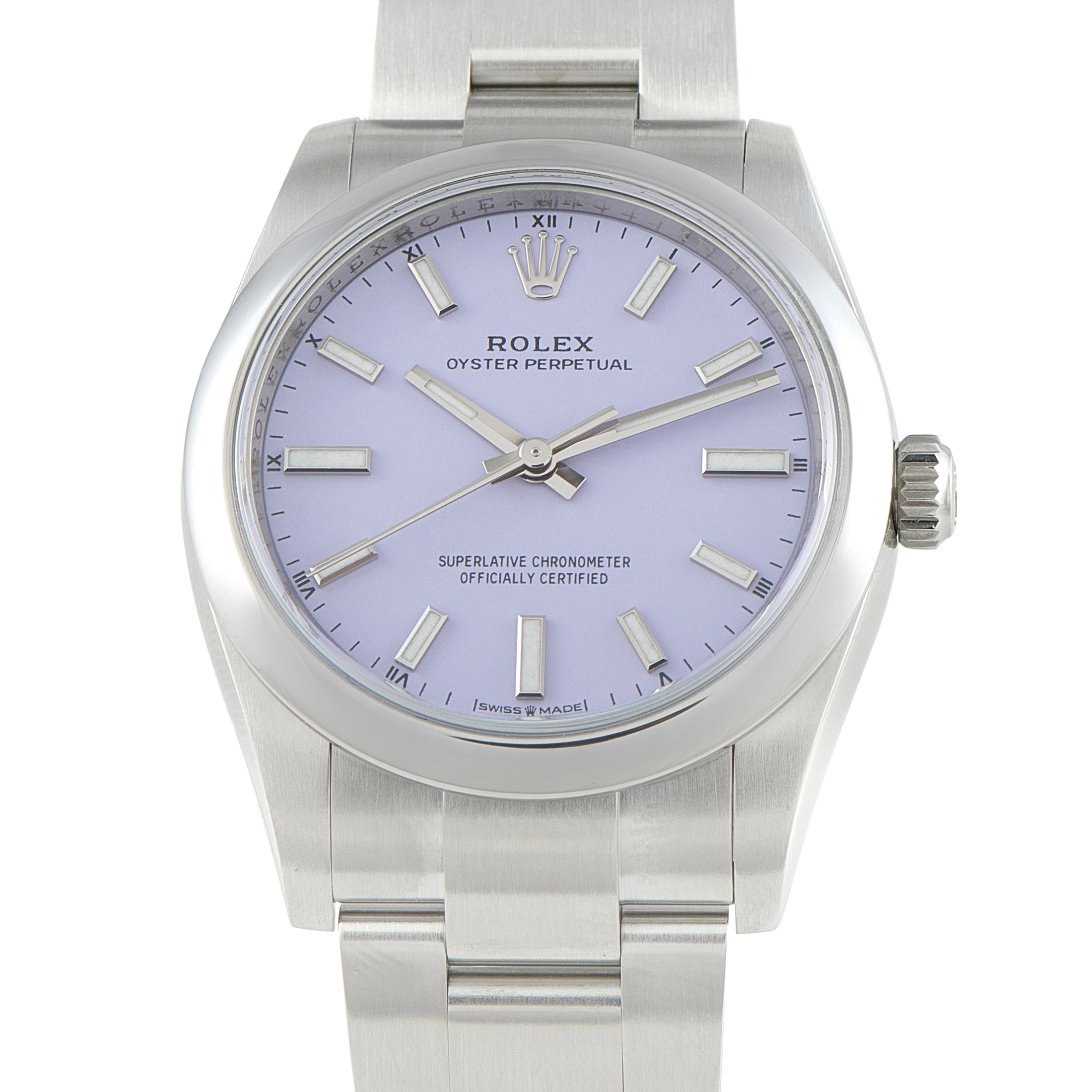 Rolex Oyster Perpetual 34 Lavender Dial Steel Watch 124200