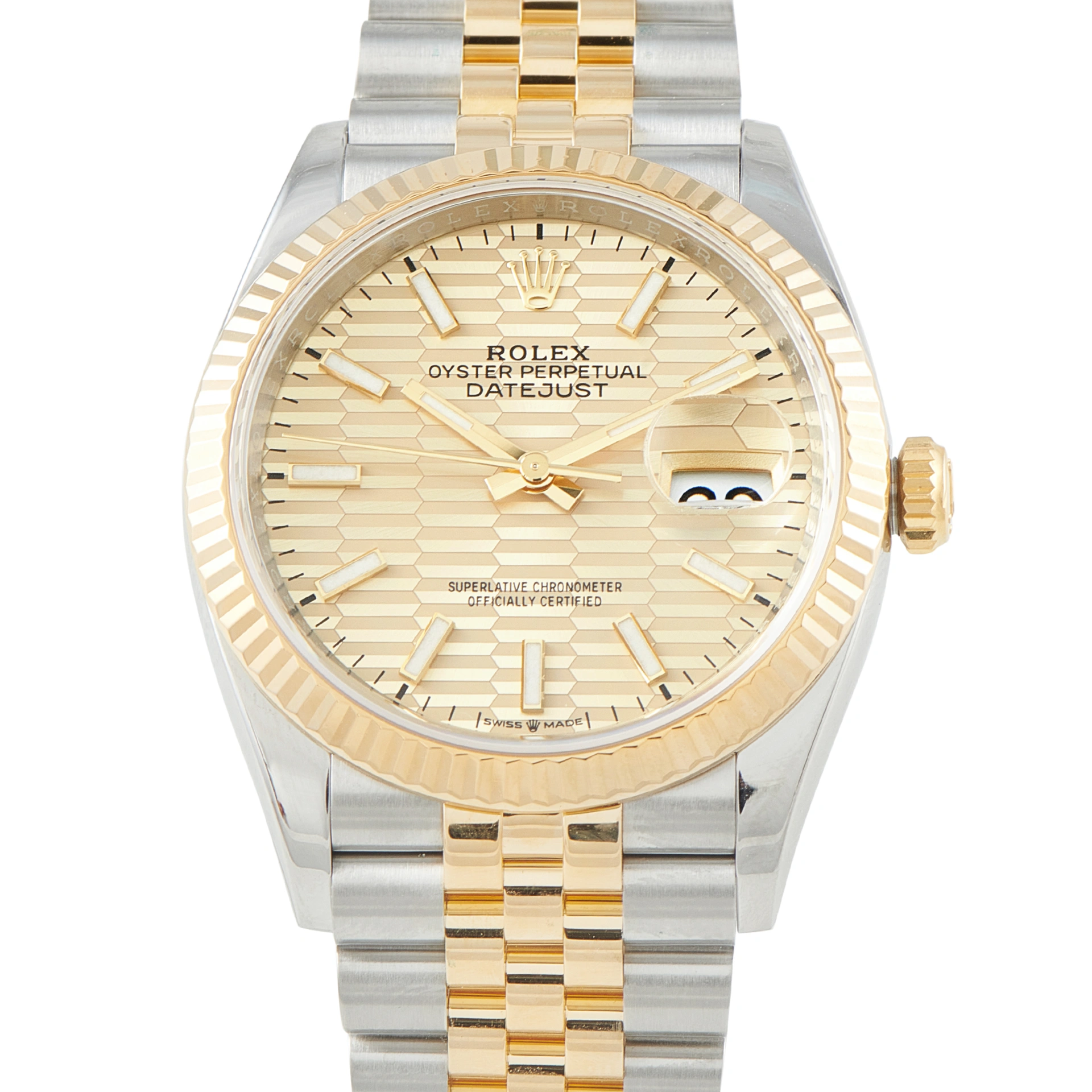 Rolex Datejust 36 Champagne Fluted Motif Dial Two-Tone Jubilee Watch 126233