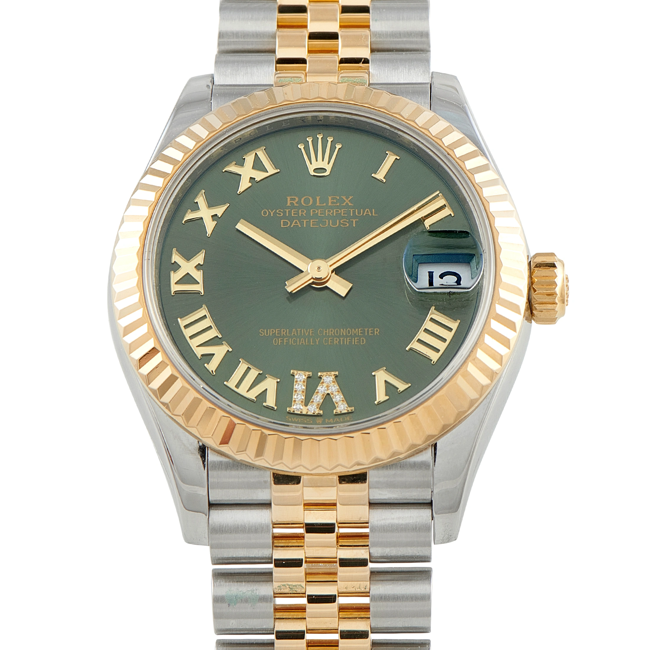 Rolex Datejust 31 Olive Green Diamond Roman Dial Two-Tone Jubilee Watch 278273