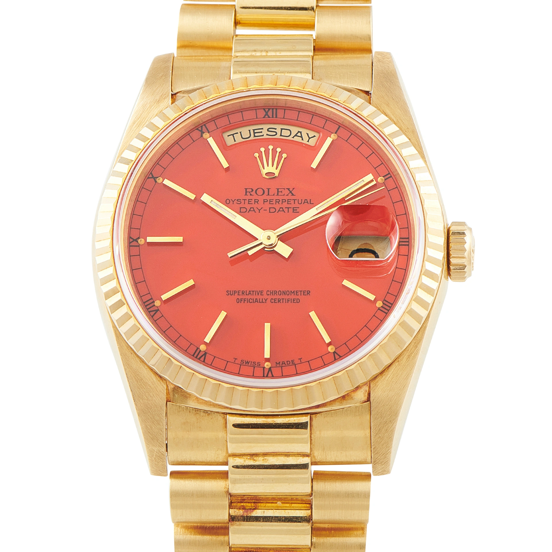 Rolex Day-Date 36 Salmon Dial Yellow Gold Watch M18238